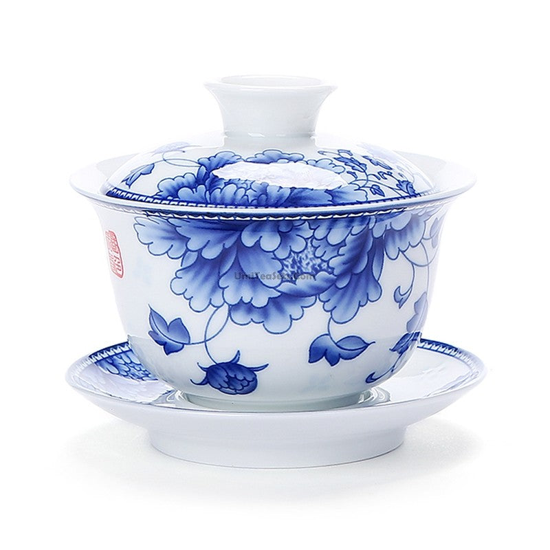 Premium Blue and White Porcelain Gaiwan - Traditional Chinese Tea Set for Brewing Loose Leaf Tea - Perfect for Tea Ceremonies, Home Use, and Gifts