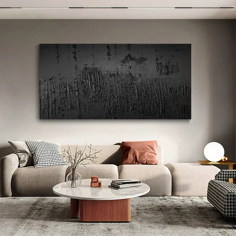 Black Minimalist Textured Abstract Wall Art Painting - Modern Home Decor for Living Room, Bedroom & Office - Canvas Artwork #MZ018