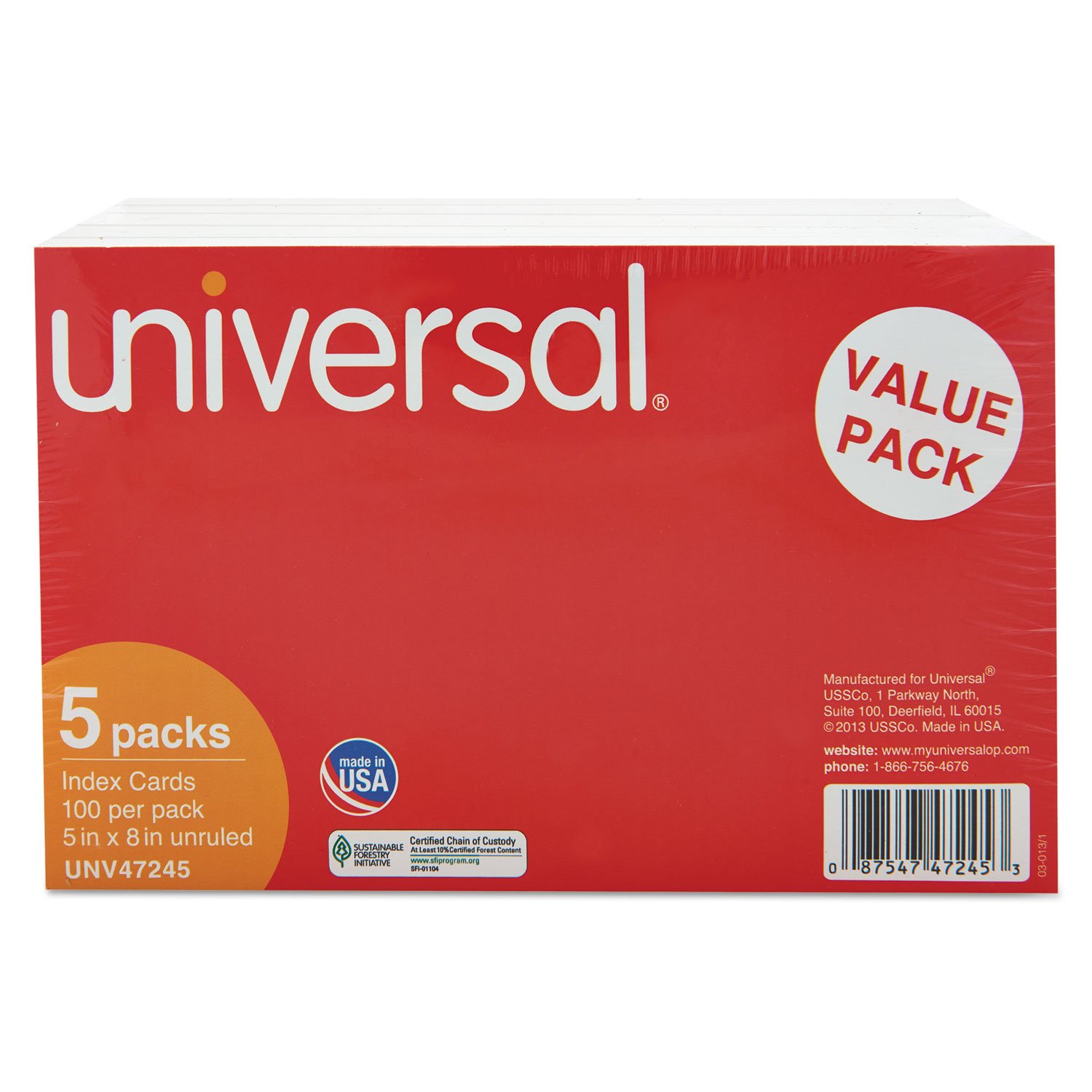 Universal Unruled Index Cards 5x8 Inches, White, 500-Pack (UNV47245) - Perfect for Study Notes, Flashcards, and Office Organization