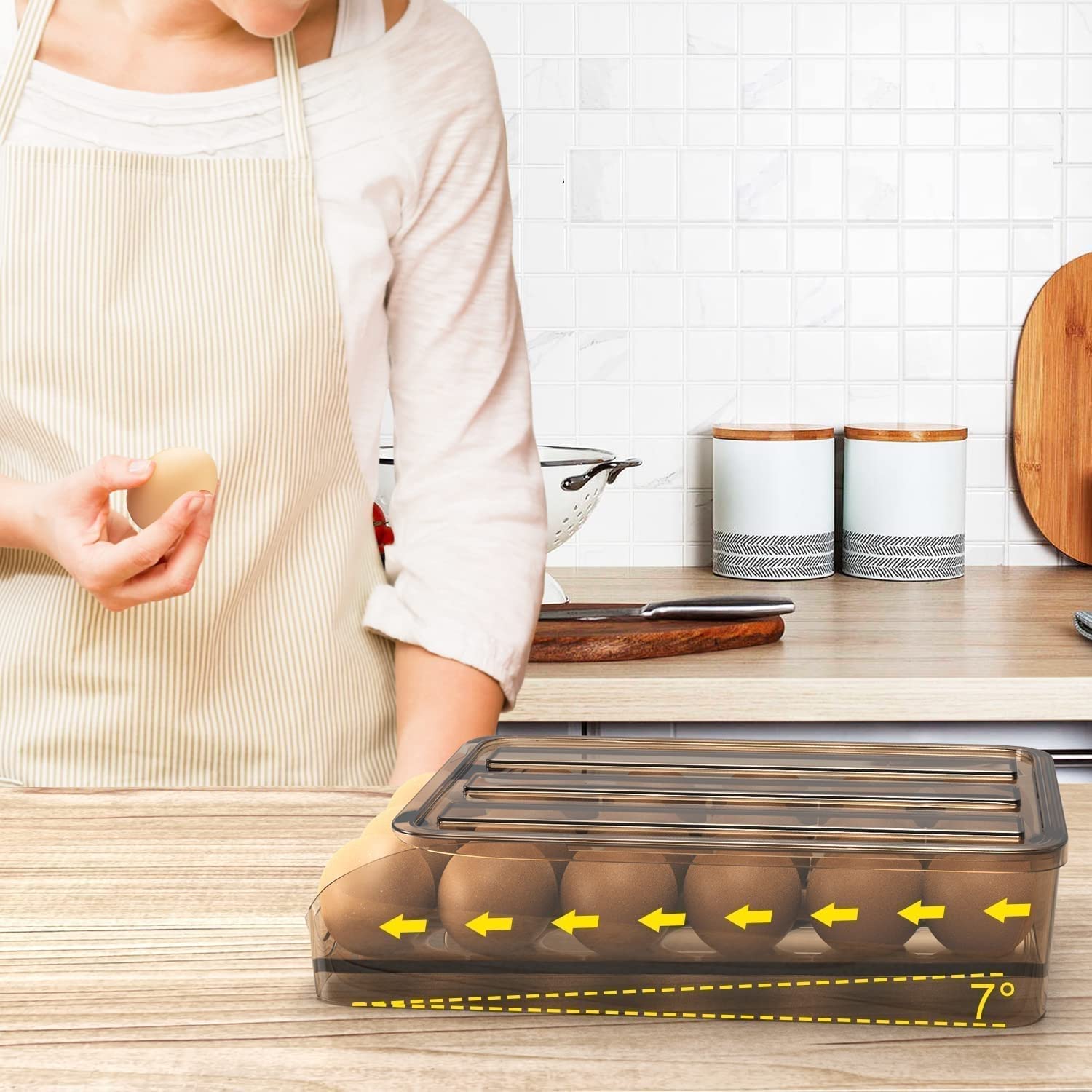 Glowick Automatic Rolling Egg Tray - Smart Stackable Refrigerator Egg Storage Container with Lid (1 Pack) - Perfect for Kitchen Organization, Fridge Space Saving & Fresh Egg Storage