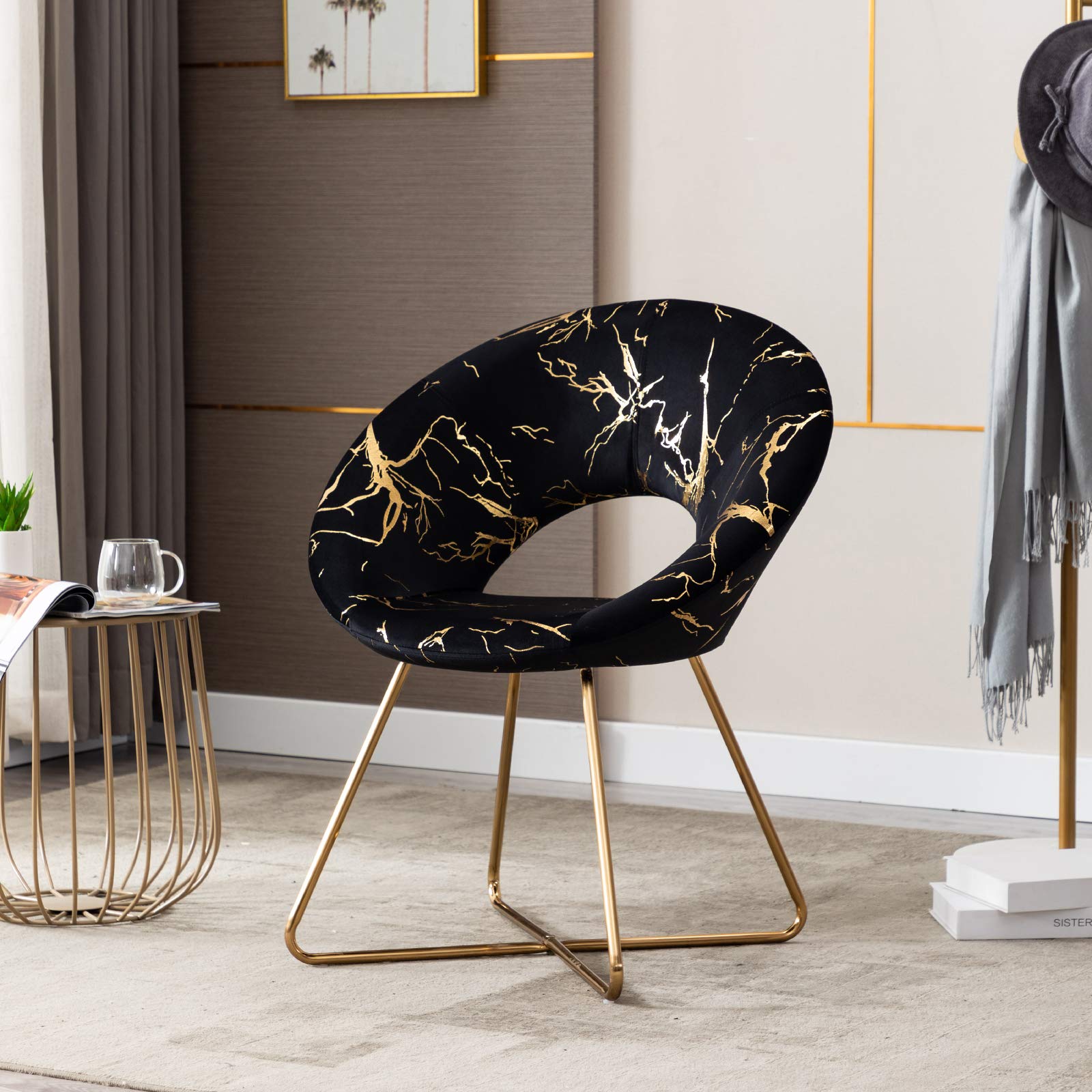 DUHOME Black Velvet Accent Chair with Golden Legs - Mid-Back Vanity Chair for Living Room, Bedroom & Office Desk - Stylish Modern Seating for Home Decor, Reading Nook & Makeup Area