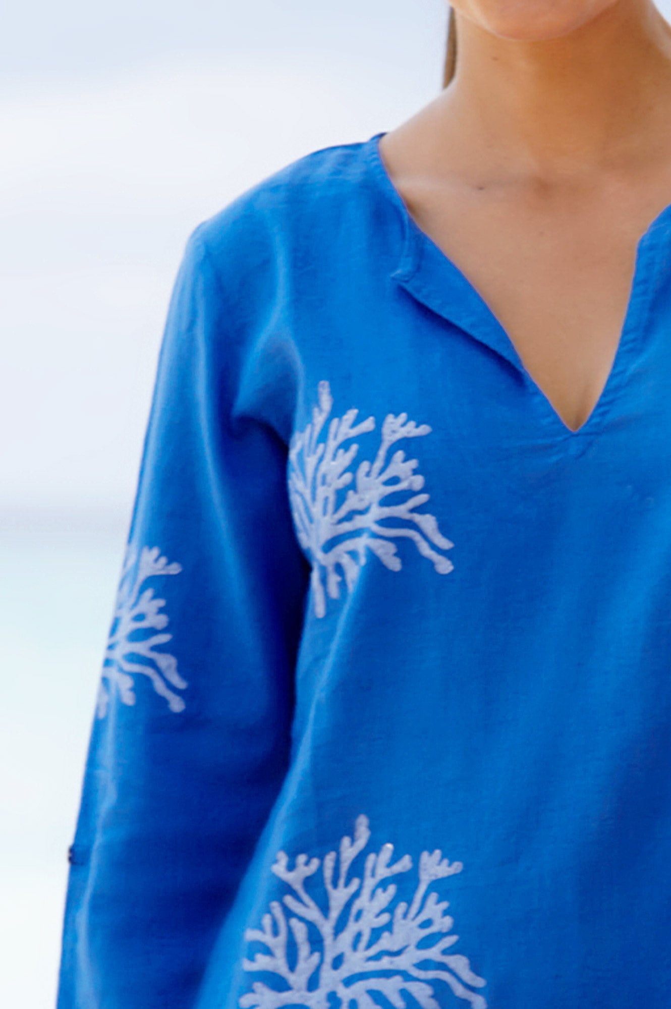 Guadalupe Short Sleeve Organic Cotton Tunic Top - Cobalt Blue & White Striped | Casual Summer Wear, Beach Cover-Up, Boho Chic Outfit