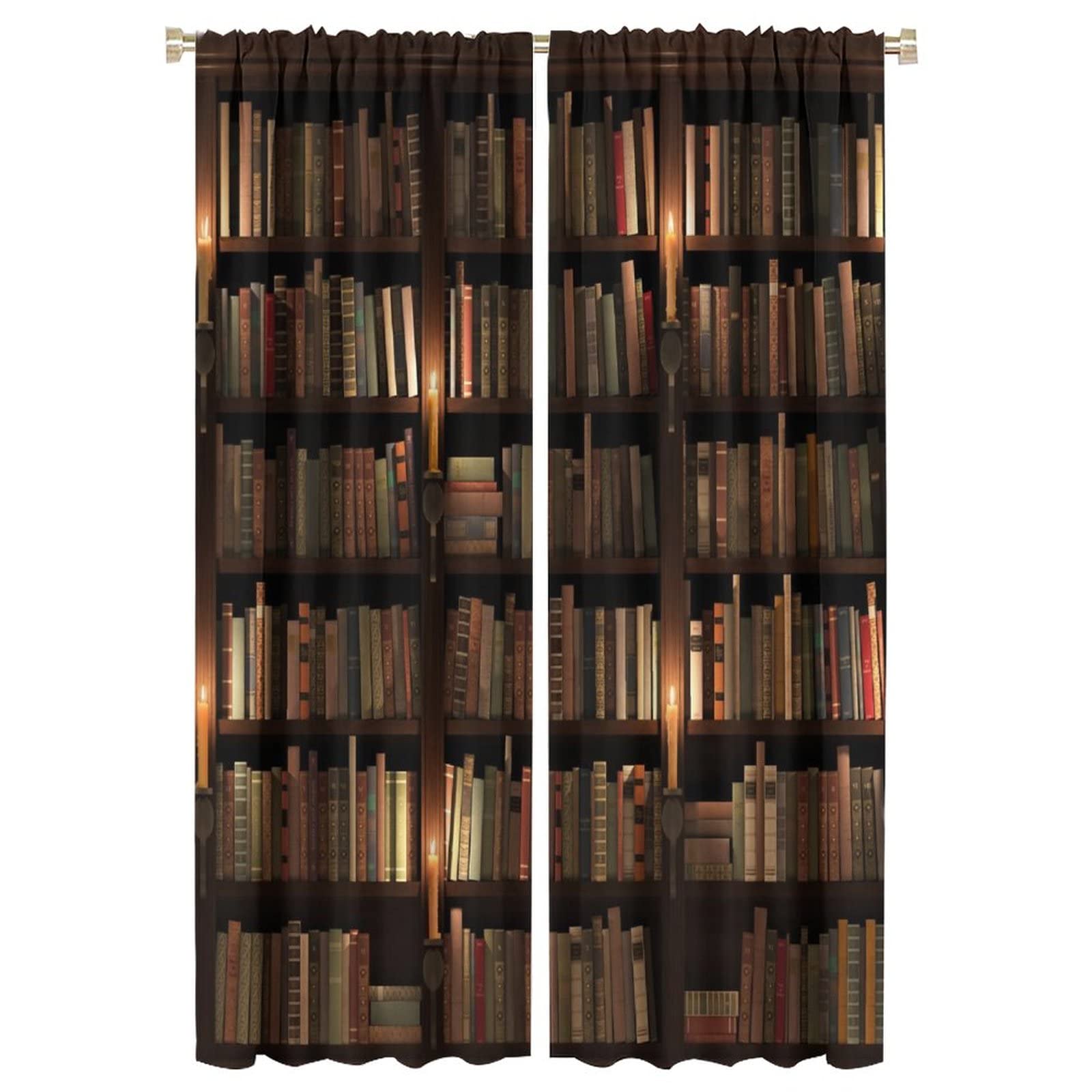 Vintage Library Bookshelf Curtains for Kids Room - Blackout Bohemian Gothic Art Bookcase Themed Window Drapes 42x63 inches - Perfect for Children's Education, Nursery Decor & Reading Nook