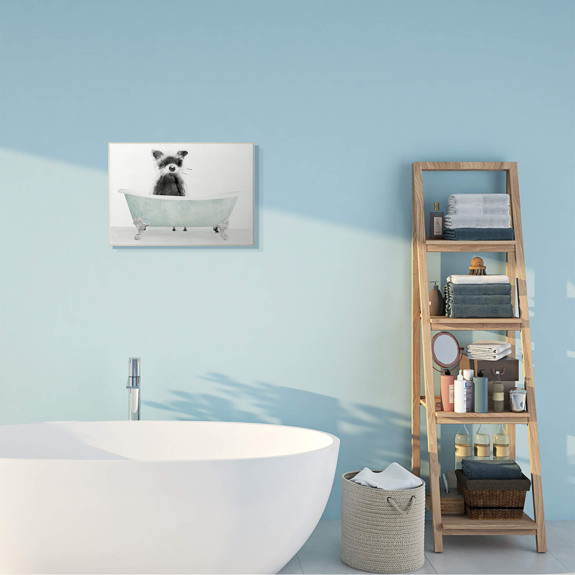 Stupell Industries Funny Raccoon in A Tub Wall Art - 13x19 Inch Bathroom Decor, Animal Drawing Plaque by Stellar Design Studio (Model: aa-193_wd_13x19) - Perfect for Bathroom, Nursery, or Kids Room Decor