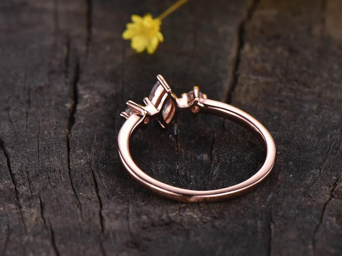 Marquise Moonstone Engagement Ring - Rose Gold Three Stone Vintage Ring for Women | Perfect for Weddings, Proposals & Anniversary Gifts