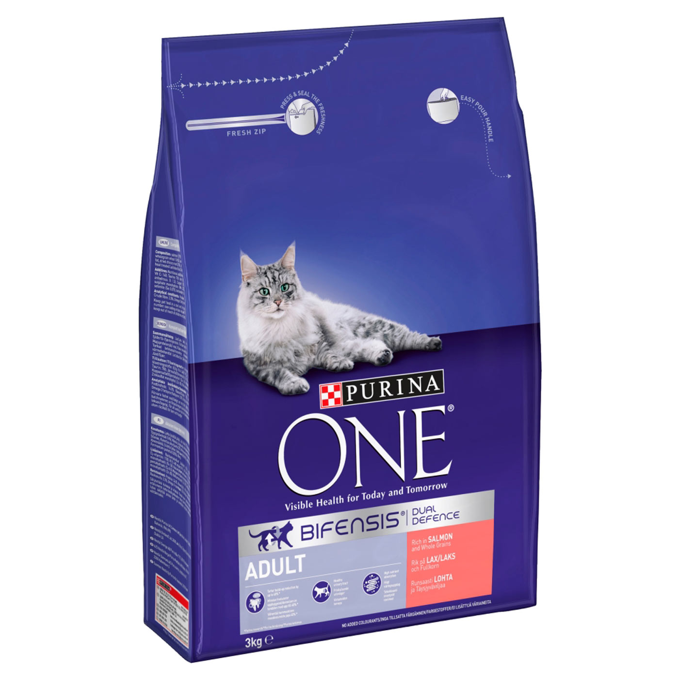 Purina ONE Adult Dry Cat Food - Salmon & Whole Grain Recipe, 3kg Bag - High Protein for Indoor & Outdoor Cats