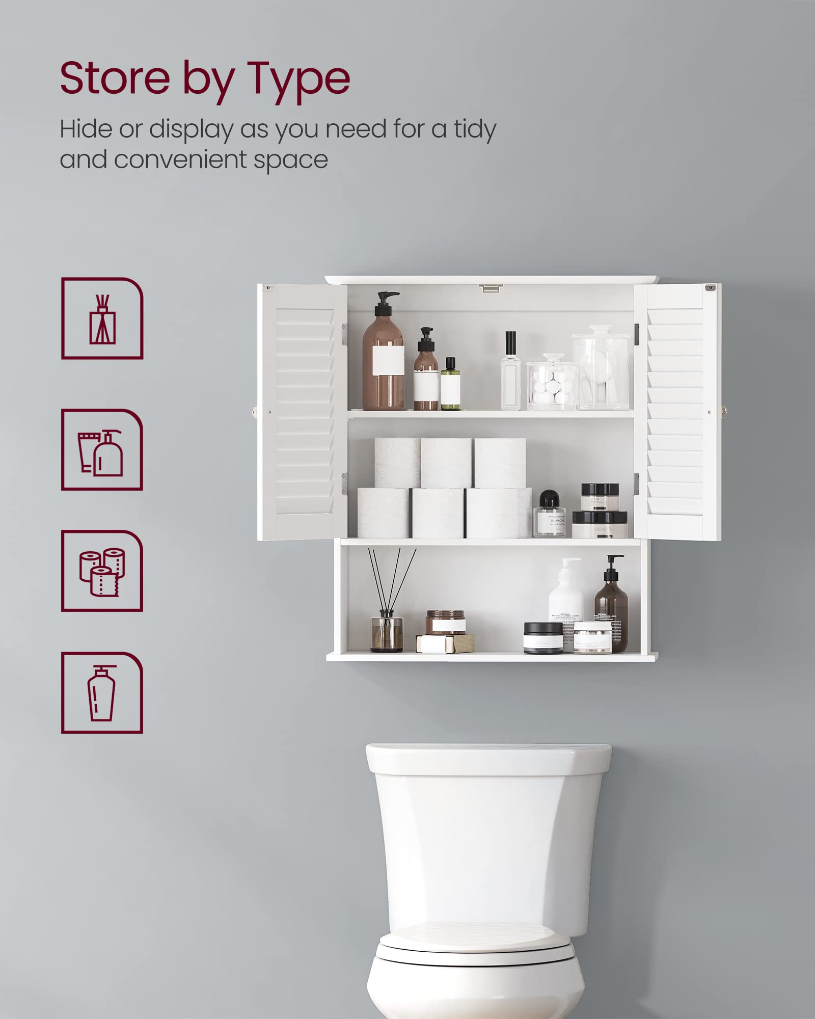 VASAGLE White Wall-Mounted Bathroom Storage Cabinet with Adjustable Shelf - Medicine Cabinet for Bathroom Organization - Perfect for Small Spaces, Apartments, and Vanity Storage