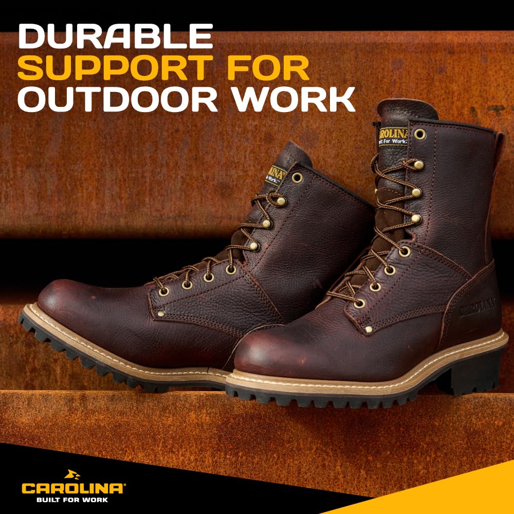 Women's Carolina Elm 8-Inch Logger Work Boots - Rugged Leather Upper, Cushioned Footbed, Oil & Slip-Resistant Outsole - EH Rated Safety Boots for Construction, Hiking & Outdoor Work