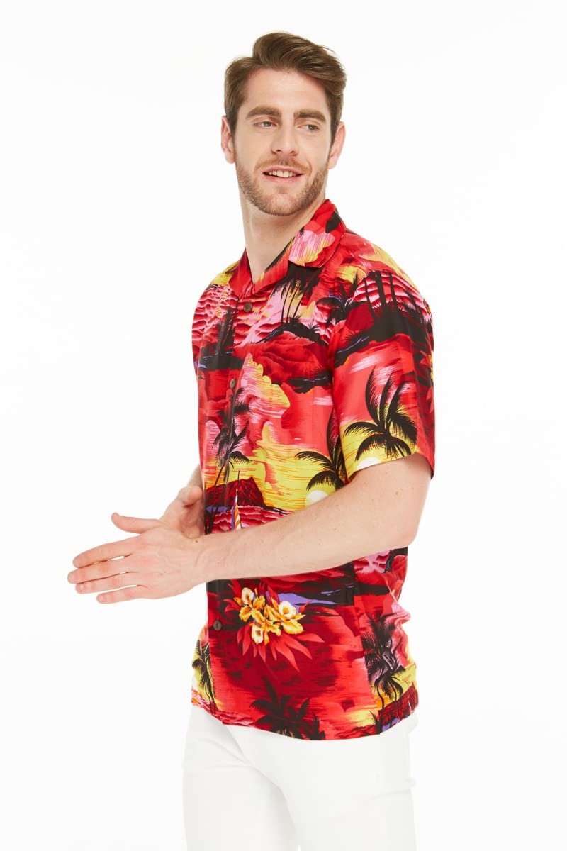 Hawaiian Luau Outfits for Family - Matching Sunset Red Aloha Shirts & Dresses for Men, Women, Boys & Girls | Perfect for Beach Parties, Summer Vacations & Tropical Themed Events