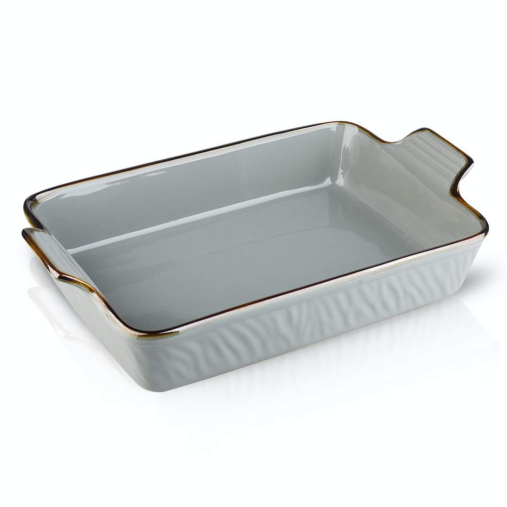 KOOV 9x13 Inch Deep Rectangular Ceramic Baking Dish - Lasagna Pan, Casserole Dish for Oven, Roasting & Tapas | Textured Gray Bakeware | Perfect for Family Dinners, Holiday Meals & Party Cooking
