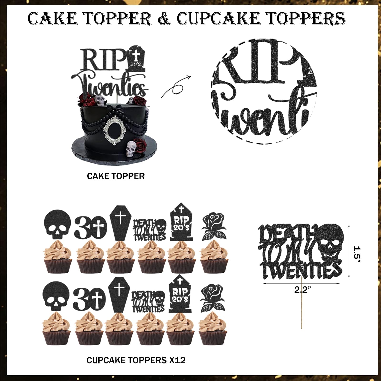 128 PCs Death To My 20s Party Decorations Kit - Funeral For My Youth 30th Birthday Supplies with Fringe Curtain, Balloon Garland, Glitter Banner, Cake Toppers & Tombstone Cutouts | Perfect for Milestone Birthday Parties, Dark Humor Celebrations & Themed Events
