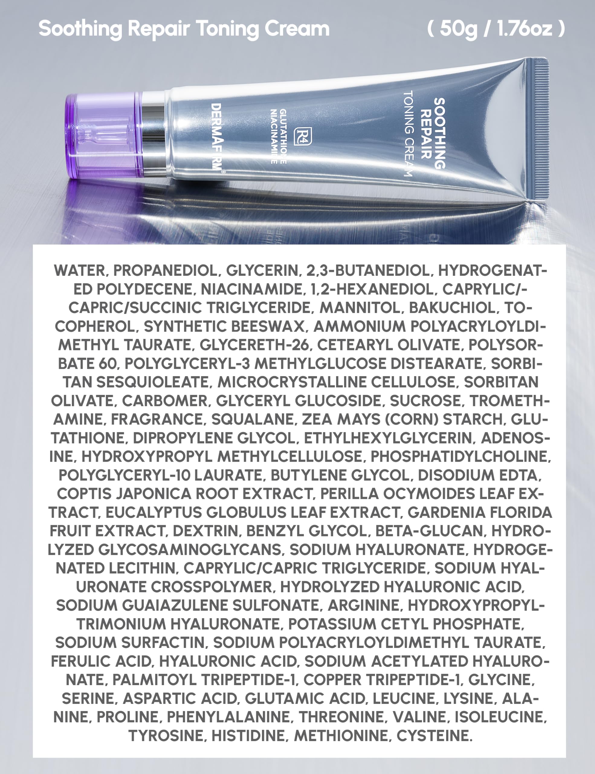 Soothing Repair Toning Face Cream - Korean Skin Care Moisturizer with Niacinamide, Bakuchiol, Glutathione & Hyaluronic Acid - Vegan Anti-Aging Firming Cream for Glowing Skin (1.69 fl oz) - Perfect for Daily Hydration & Nighttime Skincare Routine