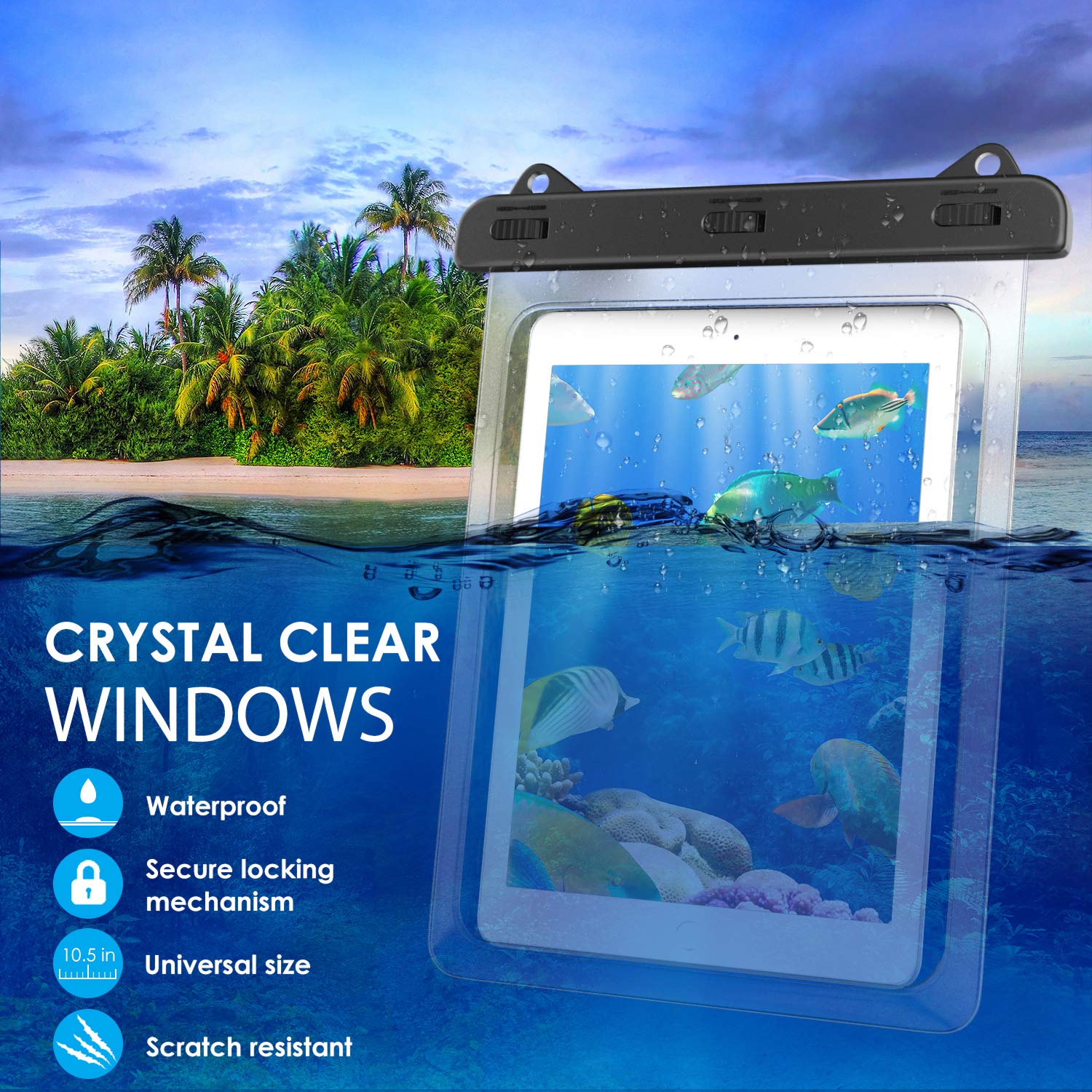 MoKo Waterproof Tablet Case - Universal Dry Bag for iPad 10th/Pro 11 2022/Air 5-2/10.2/Pro 10.5-9.7 & Samsung Tab S4/S3/S2/A 9.7/E 9.6 (Fits Up to 12