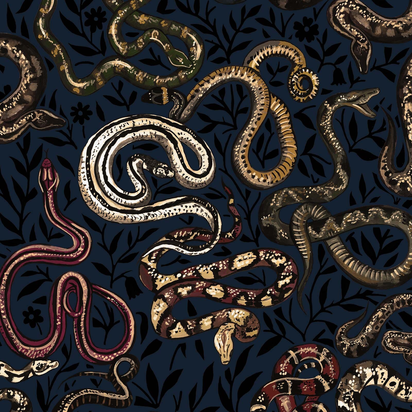 Black Snakes and Adders Wallpaper Sample - Peel and Stick Removable Wallpaper for Bedroom, Living Room, or Nursery Decor