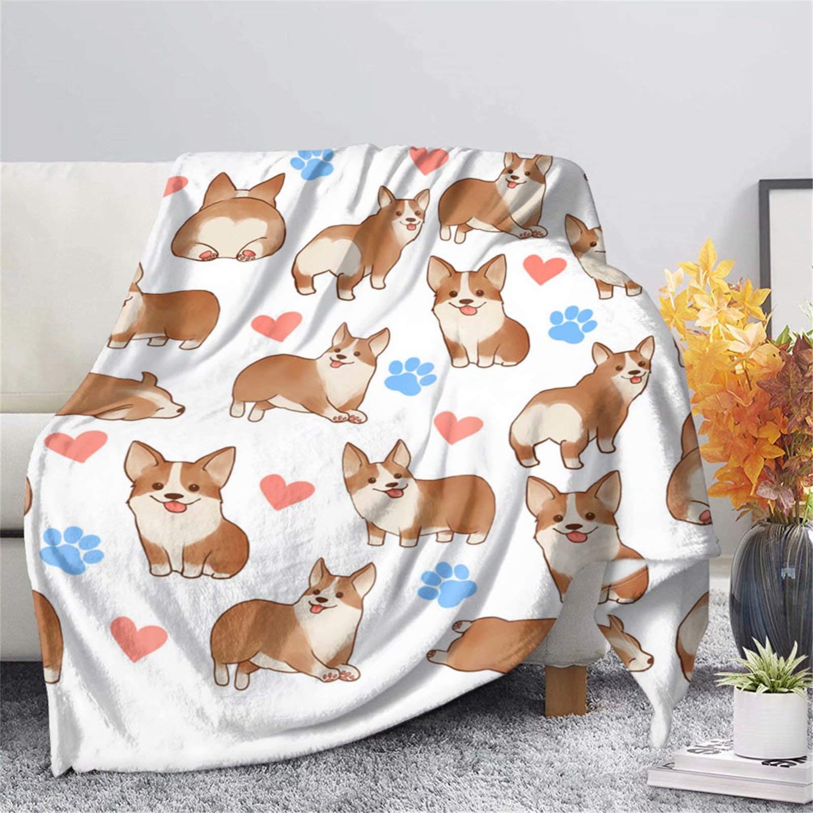Cute Corgi Print Flannel Throw Blanket - Soft & Cozy Blanket for Girls, Women, Couch, Sofa & Bed - Perfect for Snuggling, Lounging & Home Decor