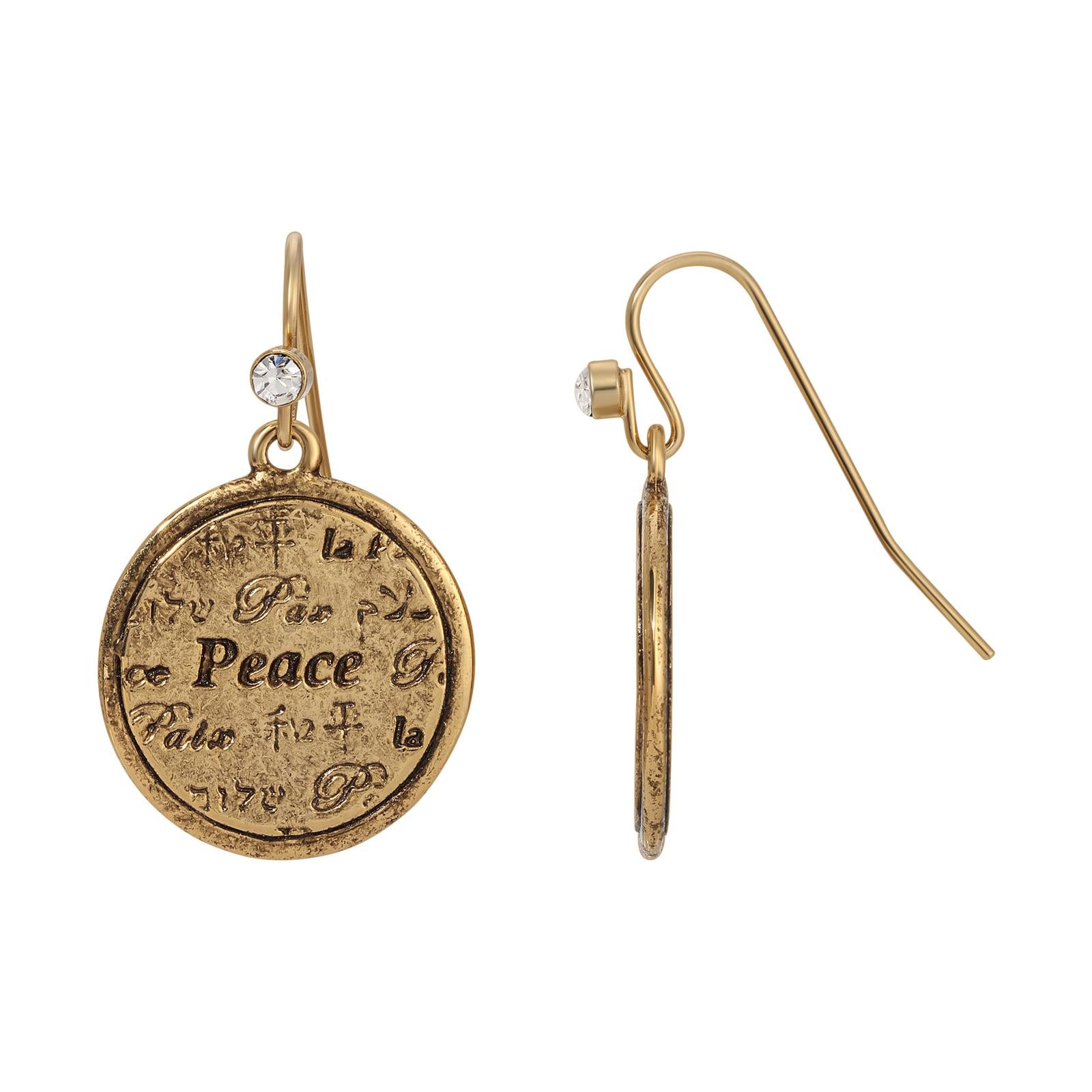 1928 Jewelry Multi Language Peace Drop Earrings - Elegant Dangle Earrings for Women, Gift for Her, Perfect for Parties, Weddings & Everyday Wear