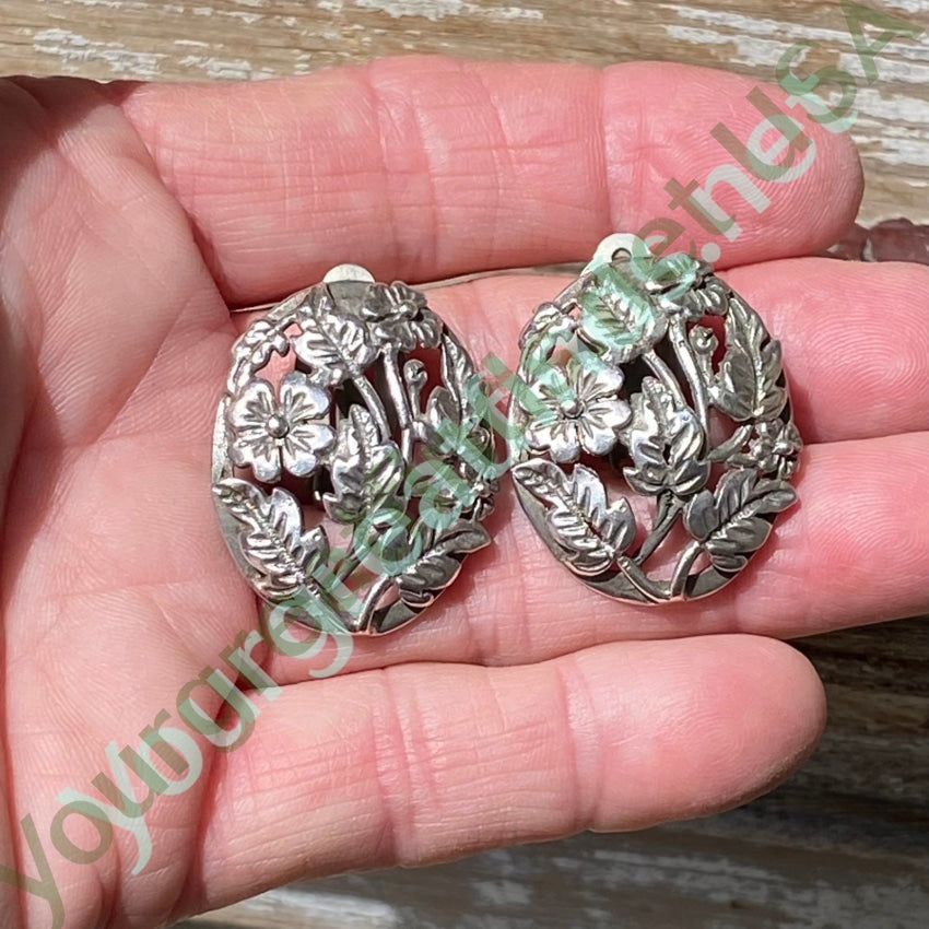 Sterling Silver Floral Garden Earrings - Vintage Clip On Earrings for Women | Perfect for Weddings, Parties & Special Occasions