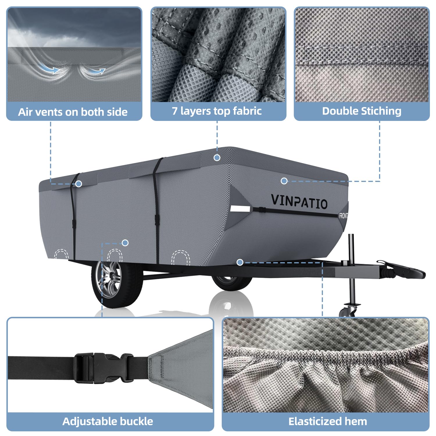 Waterproof & UV-Resistant Pop Up Camper Cover for 16'-18' Trailers - Heavy Duty Windproof Straps for Camping, RV & Outdoor Adventures