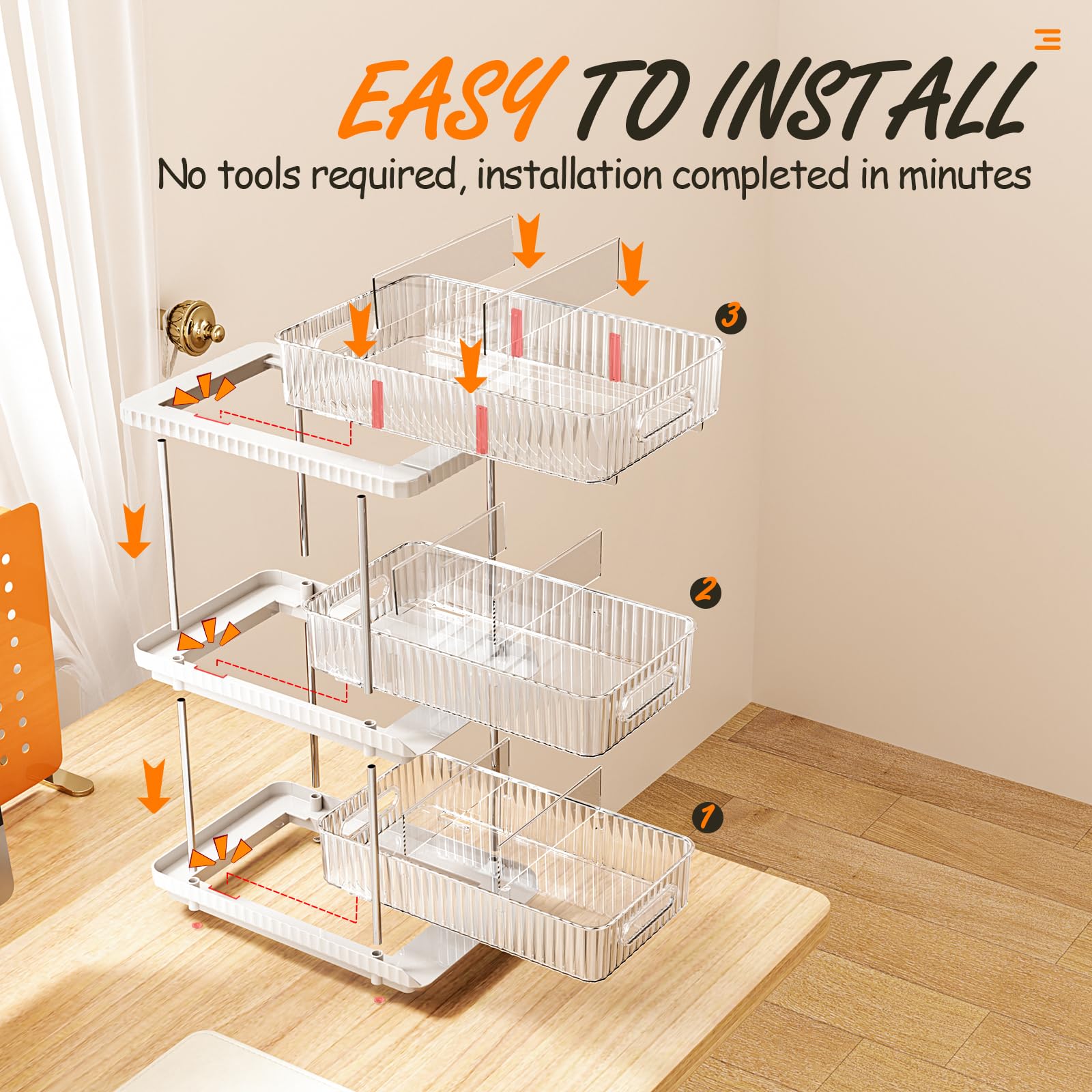 ESTHELLO 3-Tier Bathroom Counter Organizer - Vertical Space Saving Storage Shelf for Small Bathrooms | Vanity Organizer with Multi-Functional Design in Ivory White | Perfect for Makeup, Skincare & Toiletries Organization