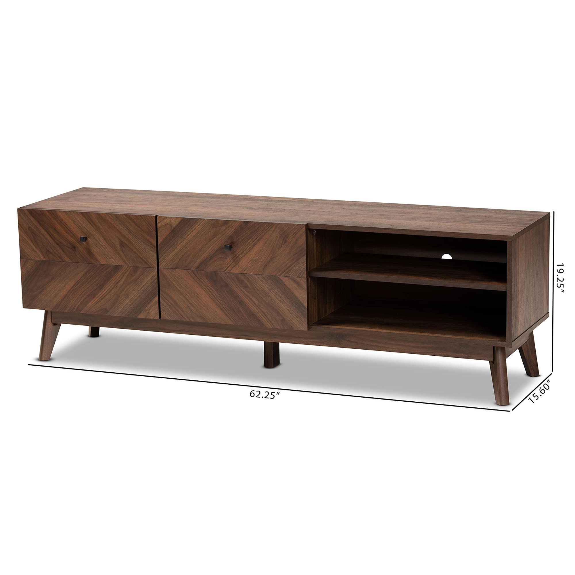 Baxton Studio Hartman Mid-Century Modern TV Stand - Walnut Brown Wood Media Console with Storage Shelves for Living Room, Bedroom & Home Theater