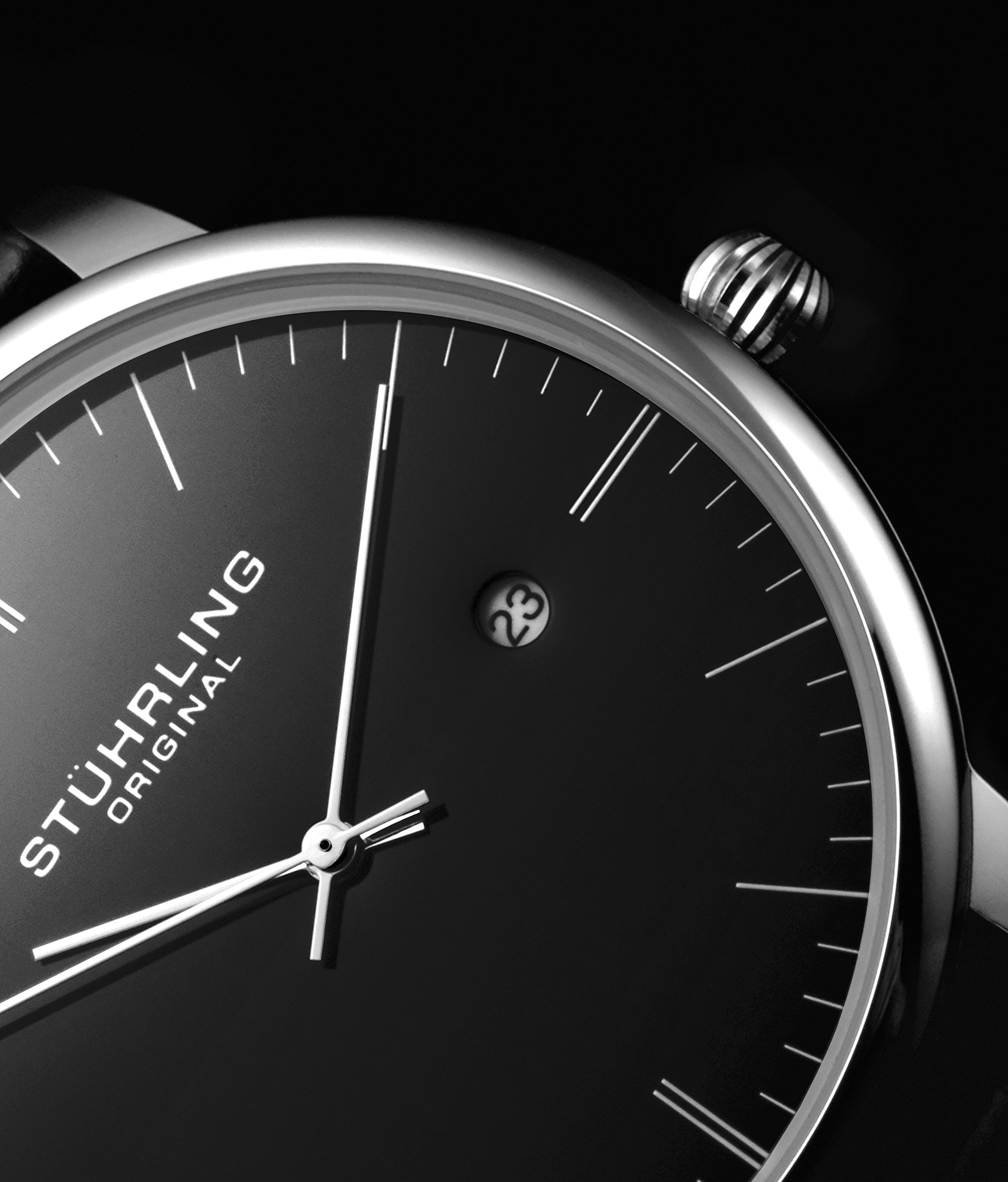 Stuhrling Original Men's Black Dress Watch - Classic Analog Watch with Date, Calfskin Leather Strap - Minimalist Wristwatch for Business, Formal Occasions & Everyday Wear