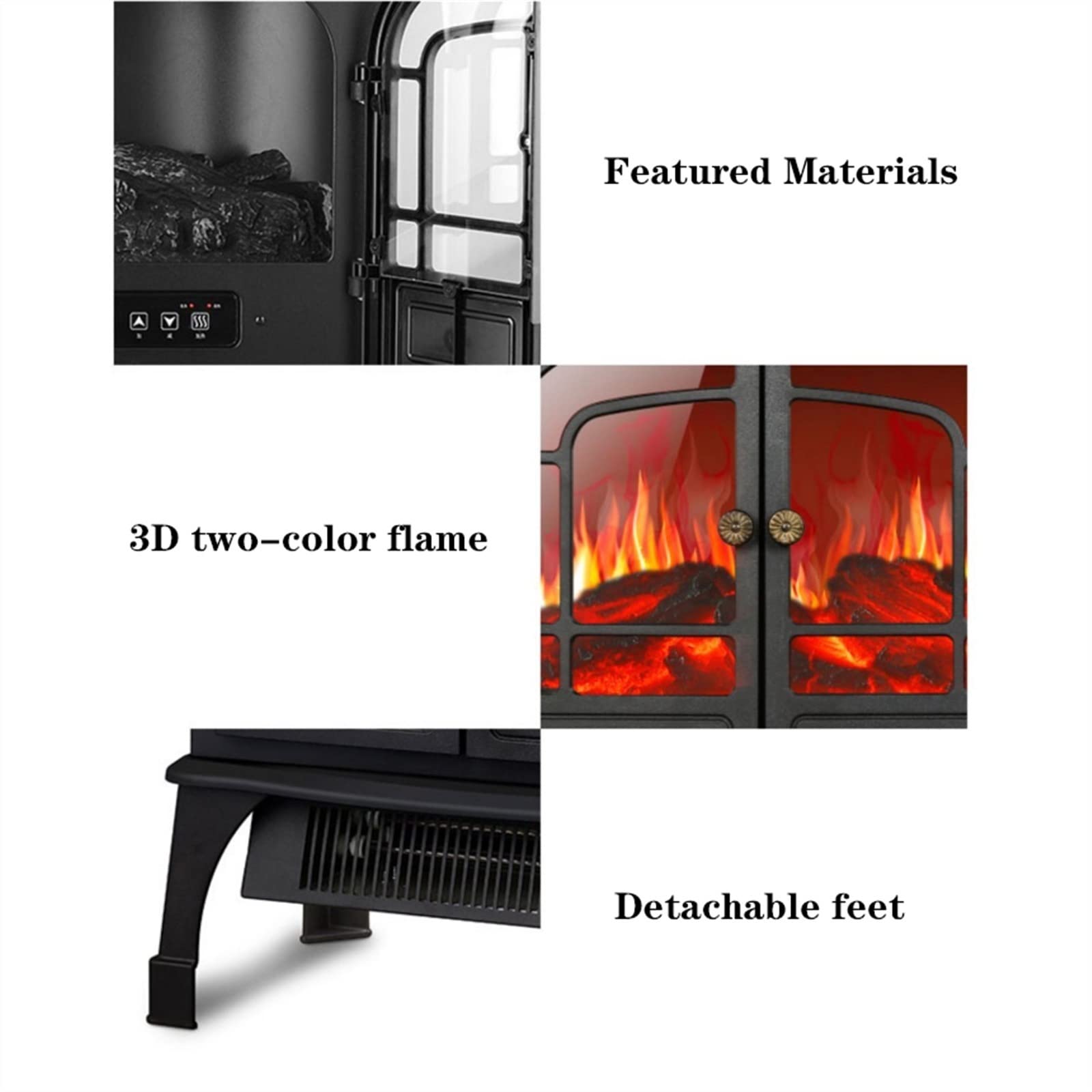 Realistic LED Electric Fireplace Heater with Logs - 2000W, Low Noise, Overheating Protection, 12H Timer, 2 Heat Settings - Perfect for Living Room, Bedroom & Office Decoration (Black)