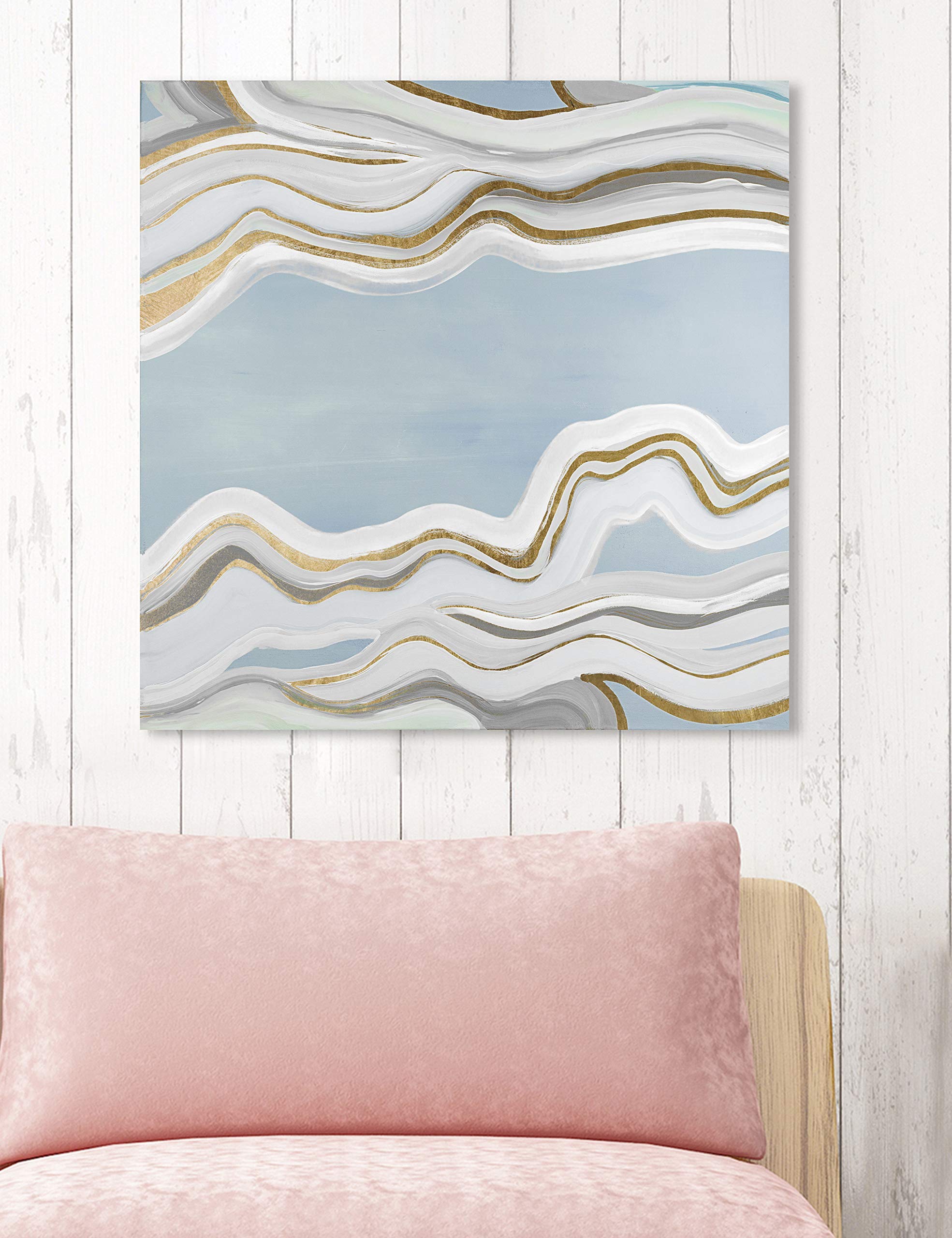 Oliver Gal Artist Co. 'Glacier Flow' Abstract Wall Art Canvas Print - 24x24 Inches Blue & Gold Modern Home Decor - Perfect for Living Room, Bedroom & Office Wall Decoration