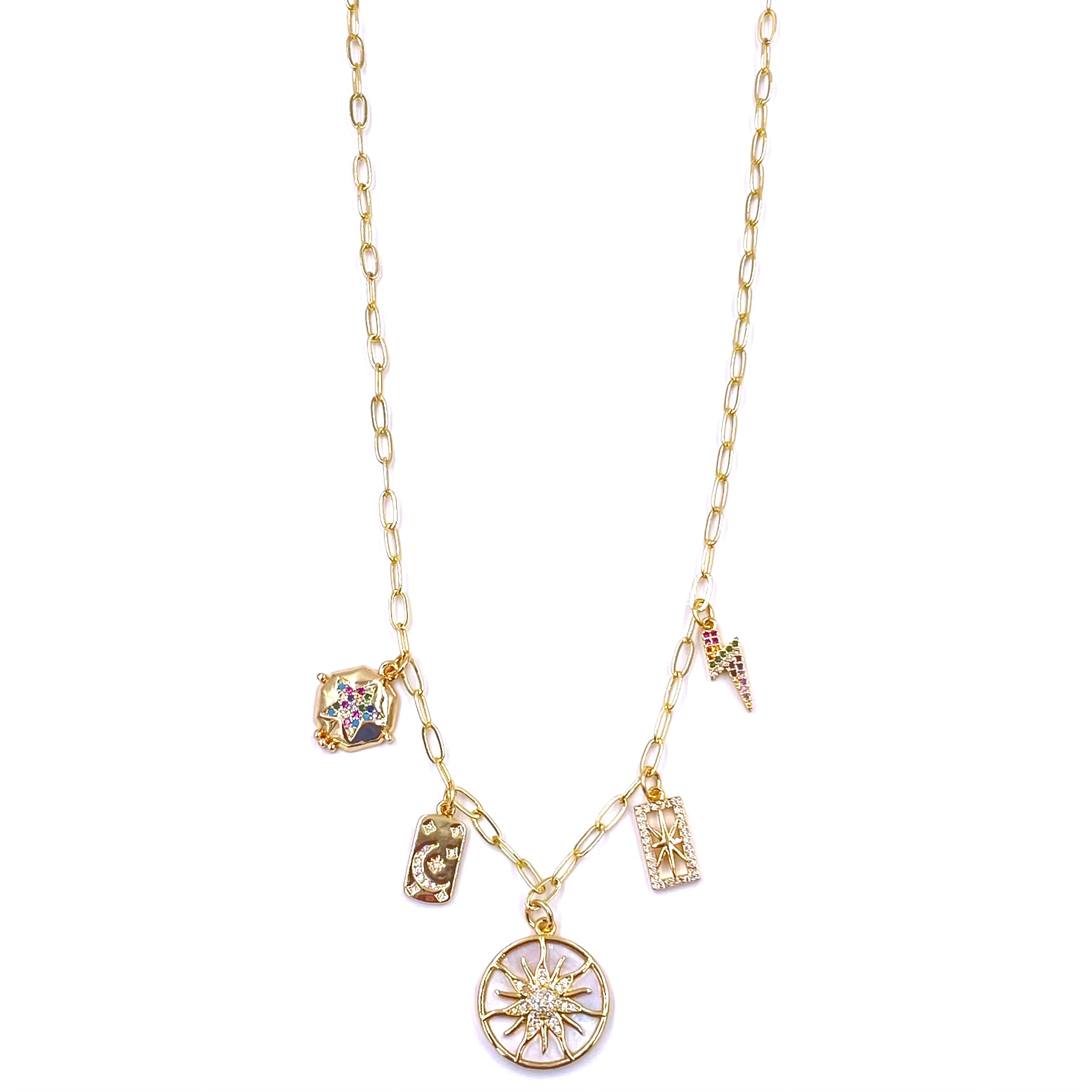Lucky Charm Necklace for Women - 5 Piece Gold Plated Stainless Steel Pendant Jewelry - Perfect for Gifts, Parties & Everyday Wear