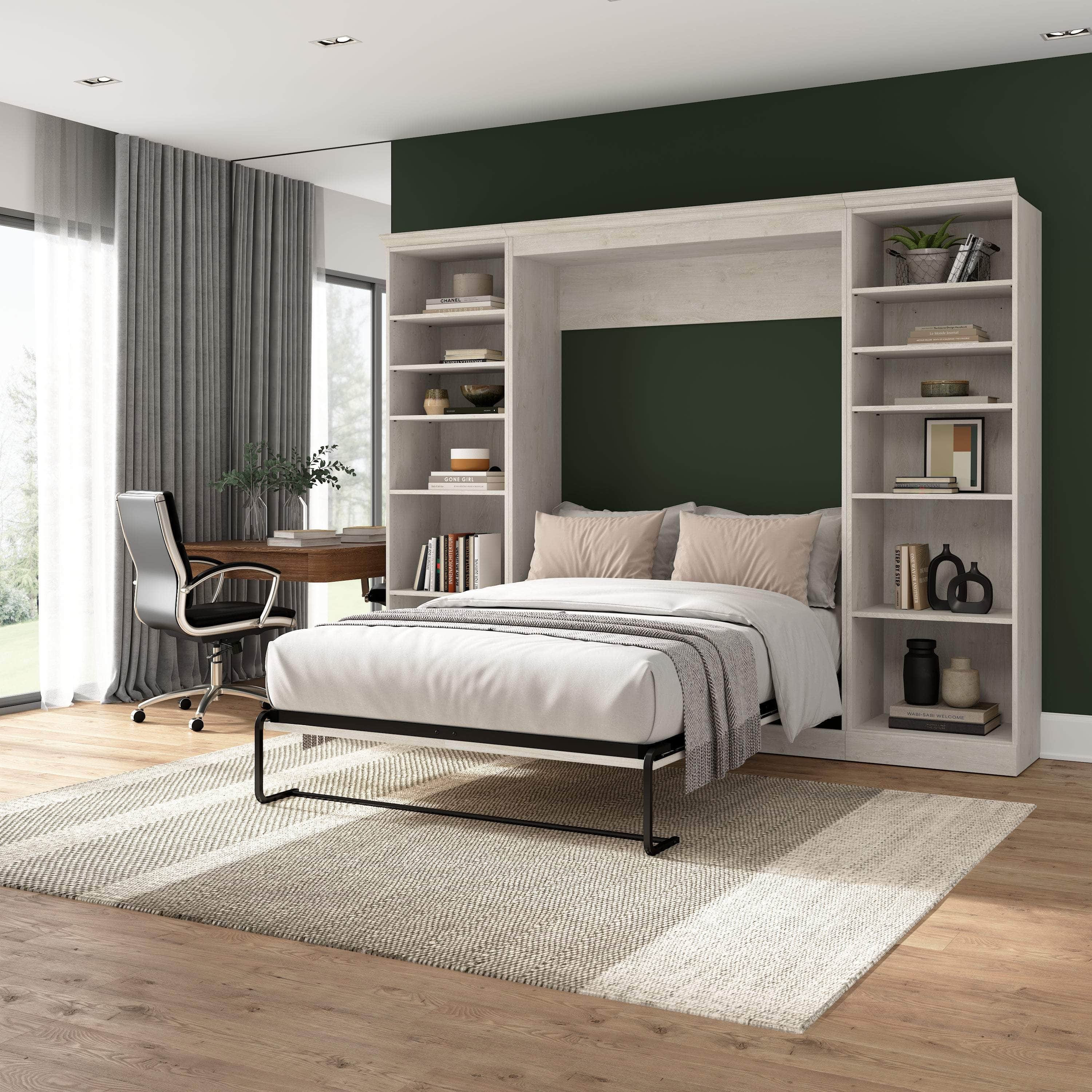 Space-Saving Full Murphy Wall Bed with 2 Storage Units - 3 Color Options | Perfect for Small Apartments, Guest Rooms & Home Offices