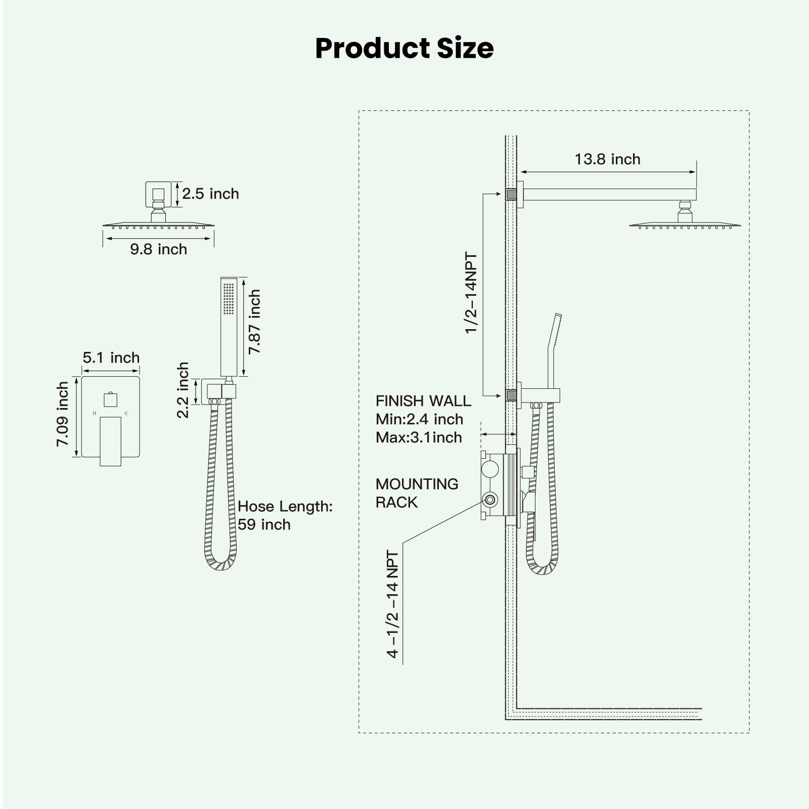 Gotonovo 10 Inch Rainfall Shower System - Brushed Nickel Wall Mounted Shower Head with Pressure Balancing Mixer Valve & Handheld Sprayer - Complete Bathroom Shower Combo for Luxurious Spa Experience at Home