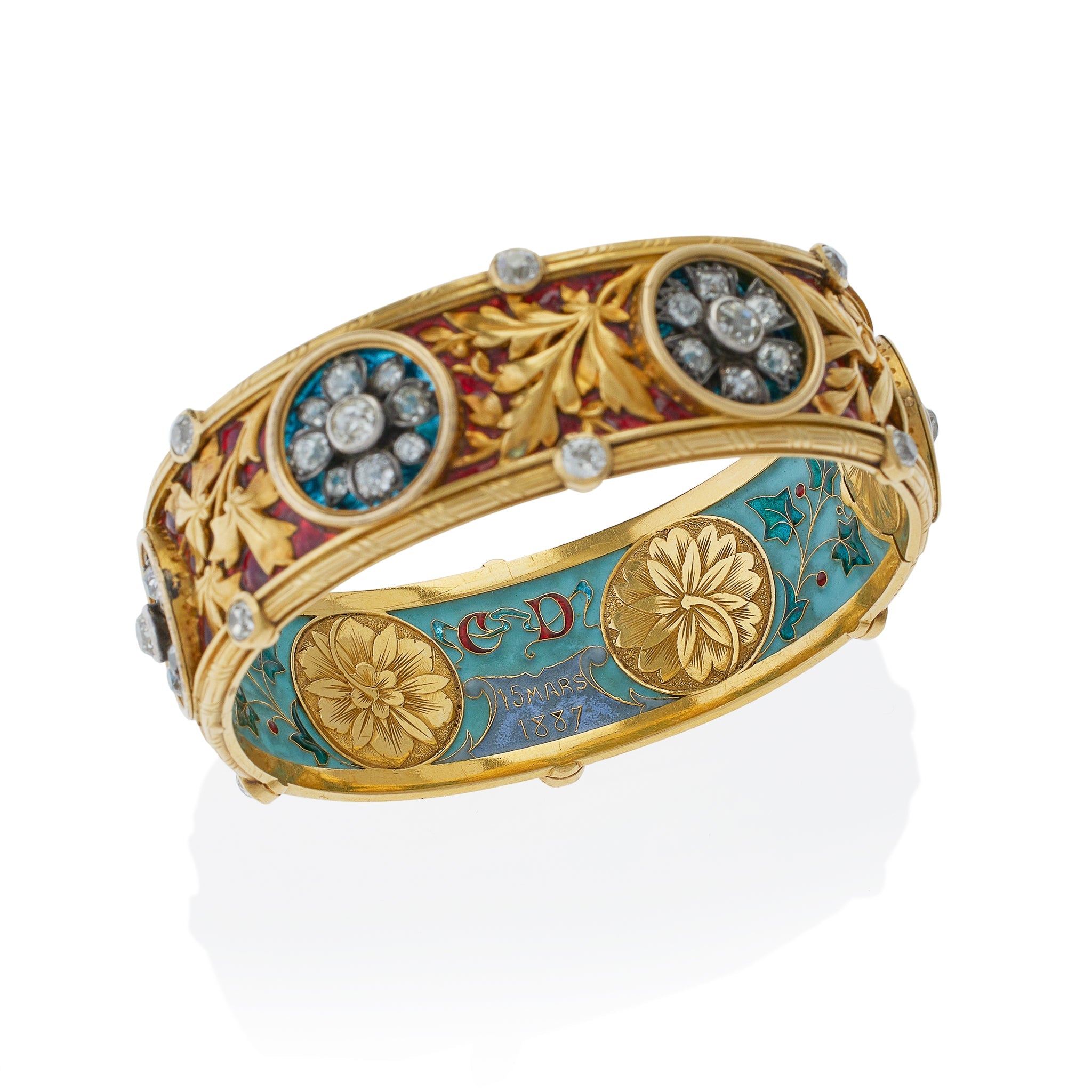 Bapst & Falize Paris Diamond & Enamel Bangle Bracelet - Vintage Luxury Jewelry for Women, Elegant Gift for Anniversary & Special Occasions