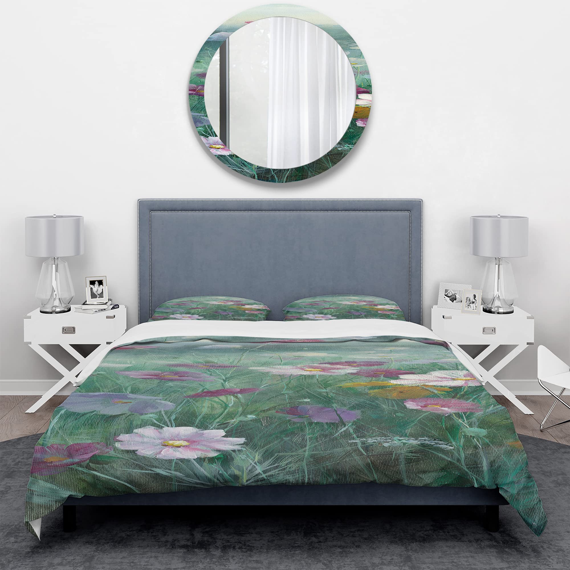 DesignQ Cosmos at Dawn II Traditional Blue Floral Duvet Cover Set - Twin Size, 3-Piece All Season Bedding Set for Cozy Home Decor, Perfect for Guest Rooms & Master Bedrooms