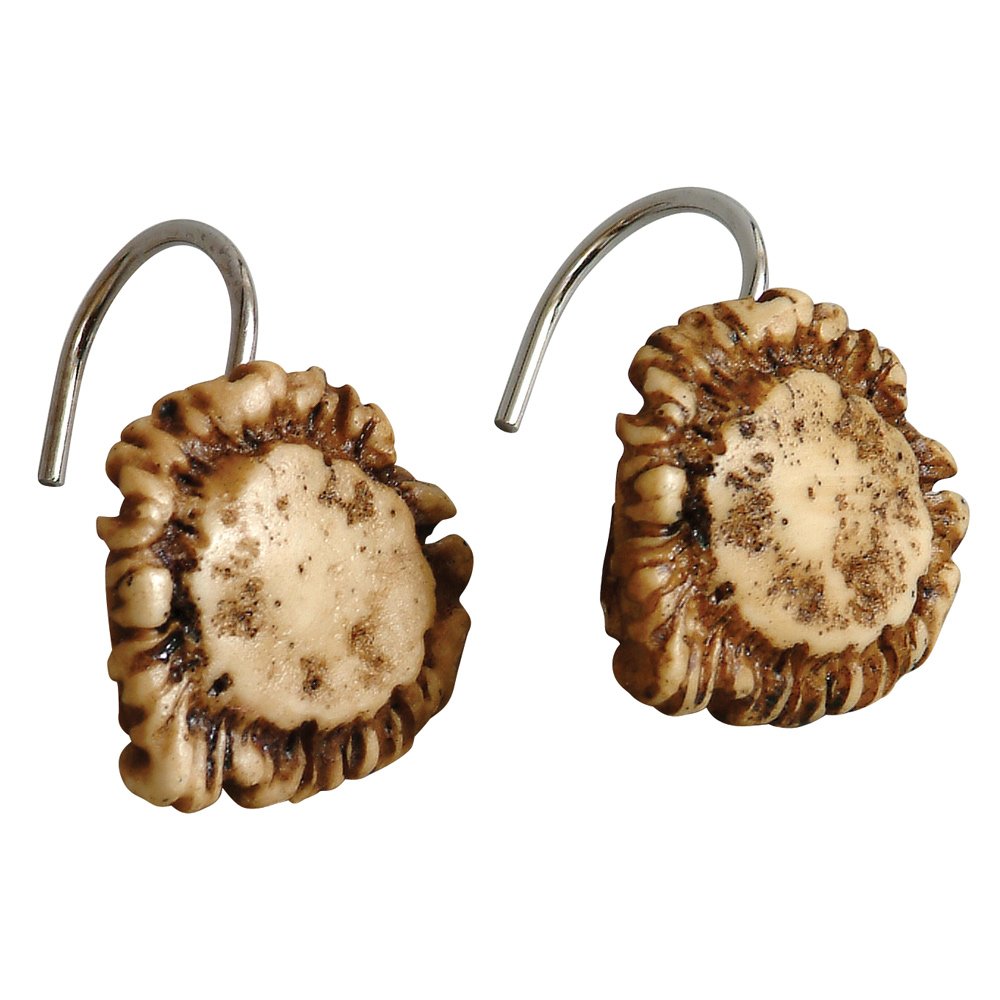 12 Pack Antler Shower Curtain Hooks - Rustic Bathroom Decor for Farmhouse, Cabin & Lodge Style Bathrooms - Durable Metal Hooks for Shower Curtains & Liners
