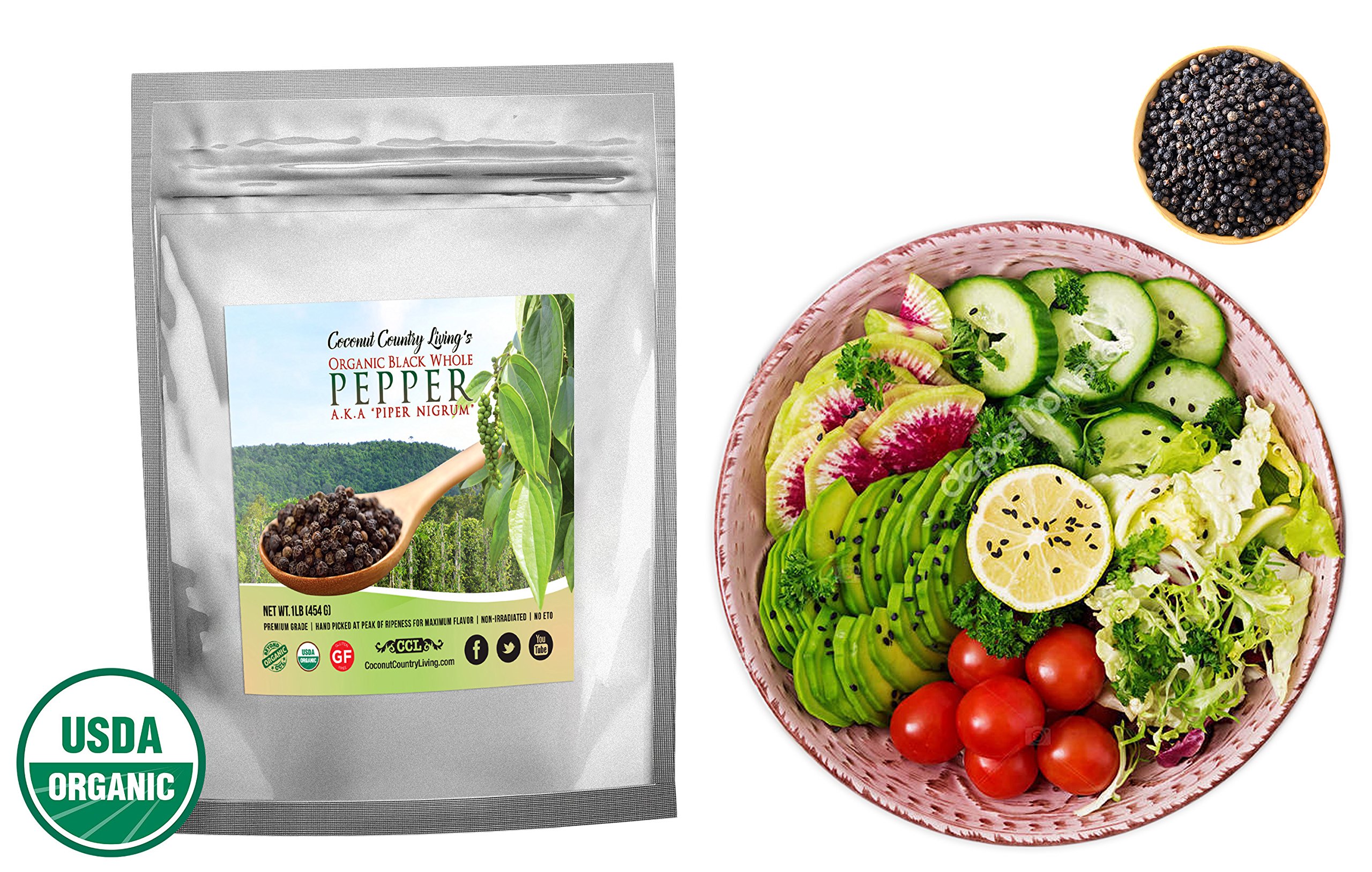 Premium Organic Whole Black Peppercorns - Fair Trade, Non-GMO, 16oz (1lb) - Perfect for Pepper Grinder Refill & Gourmet Cooking - Ideal for Steak, Pasta, Salads & Home Kitchen Use