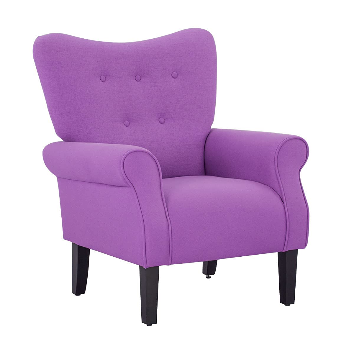 MELLCOM Modern Upholstered Accent Chair with Solid Wood Legs & High Back - Purple Fabric Living Room Sofa for Bedroom, Home Office | Comfortable Club Chair for Relaxing, Reading & Decorating