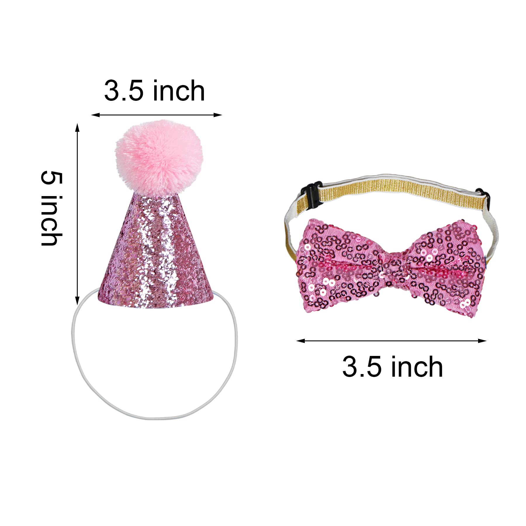 Cat Birthday Party Supplies & Outfits - Bandanas, Hat, Bow Tie for Kitten Birthday Decor (Pink) - Perfect for Pet Celebrations