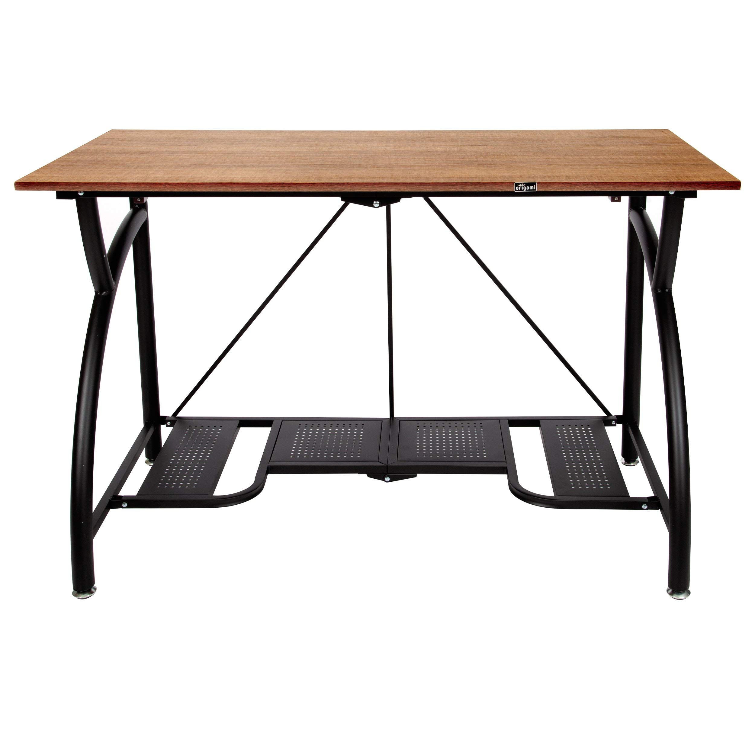 Space Saving Origami Folding Computer Desk - Foldable Study Desk for Home Office, Gaming & Craft Work - No Assembly Required Collapsible Desk Fits Dual Monitors & Laptop (Wood, Large) | Perfect for Small Apartments, Dorm Rooms & Workspace Optimization
