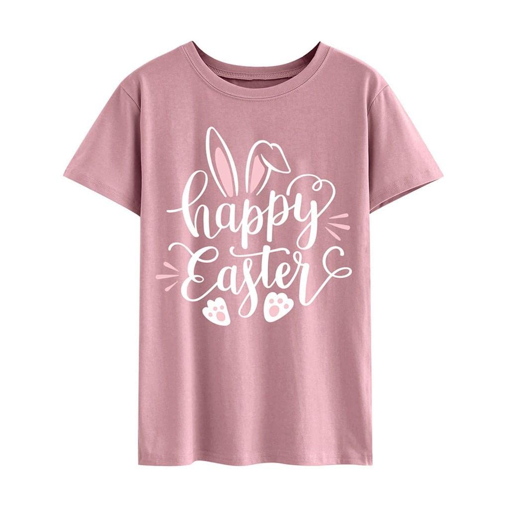 BAGELISE Women's Casual T-Shirt - Cute Bunny Egg Pattern & Letter Print Short Sleeve Top for Easter | Perfect for Spring Outfits, Office Wear & Holiday Parties