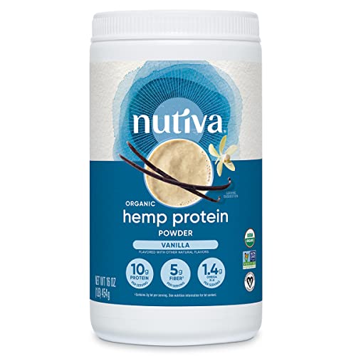 Nutiva Organic Cold-Pressed Hemp Seed Protein Powder - Vanilla Flavor, 16oz | Plant-Based Protein Supplement for Smoothies, Baking & Post-Workout Recovery | Vegan, Gluten-Free & Non-GMO