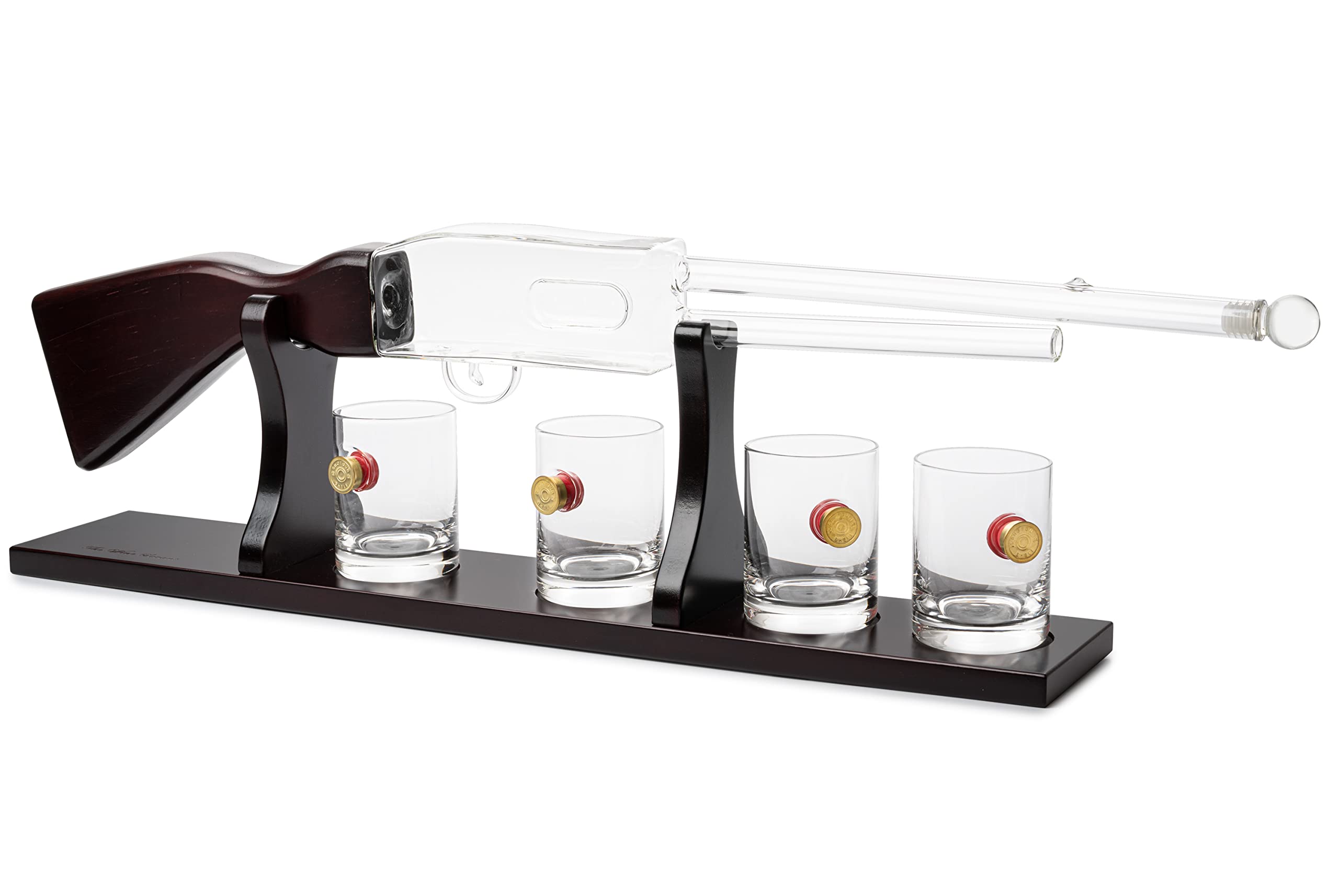 20oz Shotgun Rifle Wine & Whiskey Decanter Set with Bullet Glasses - Unique Firearm-Themed Barware for Men, Veterans & Military | Perfect Gift for Home Bars, Hunting Cabins & Man Caves (30