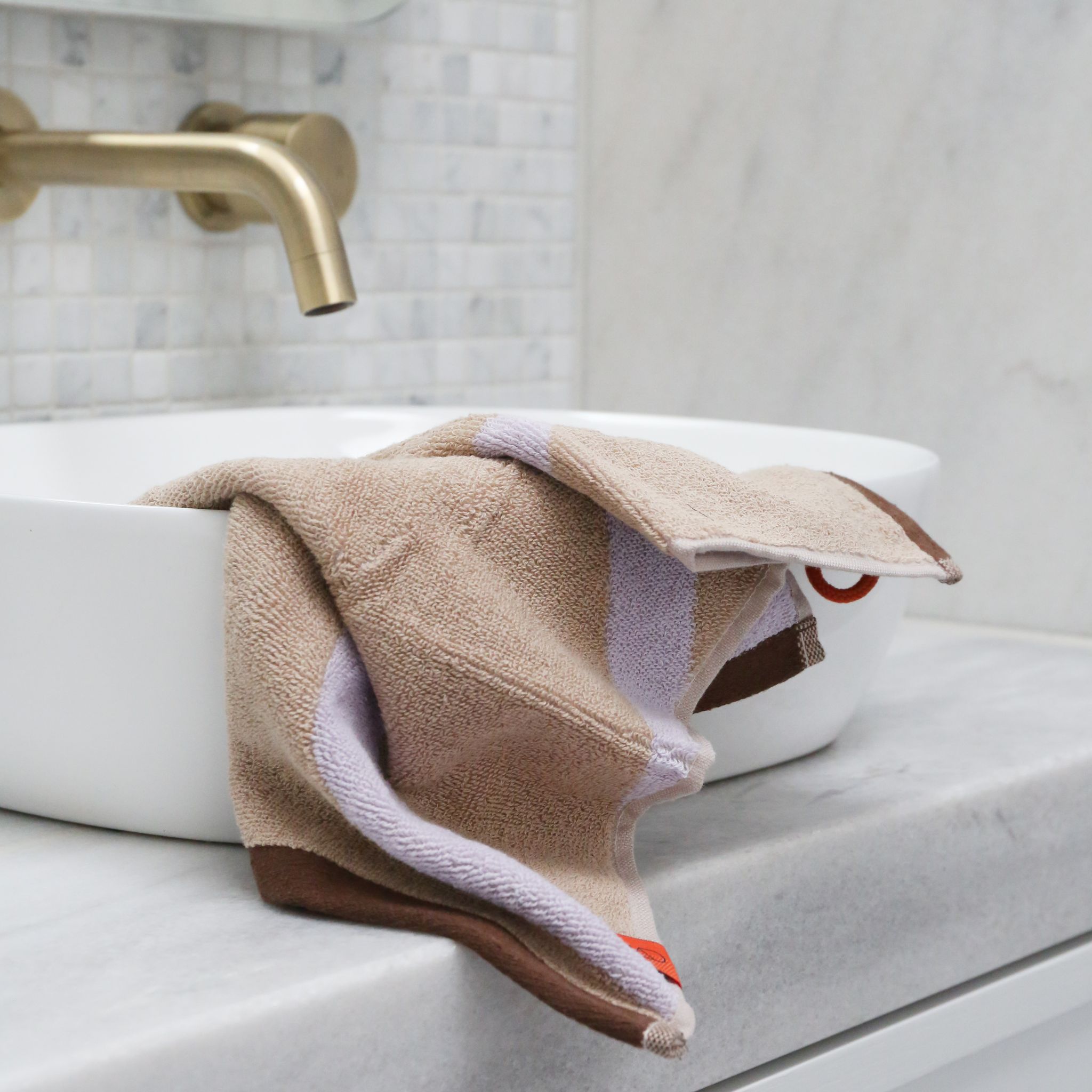 METTE DITMER Nova Arte Hand Towel Set of 2 - 40x55cm Soft Cotton Bath Towels in Sand & Lilac Colors - Perfect for Bathroom, Kitchen, and Guest Room Decor
