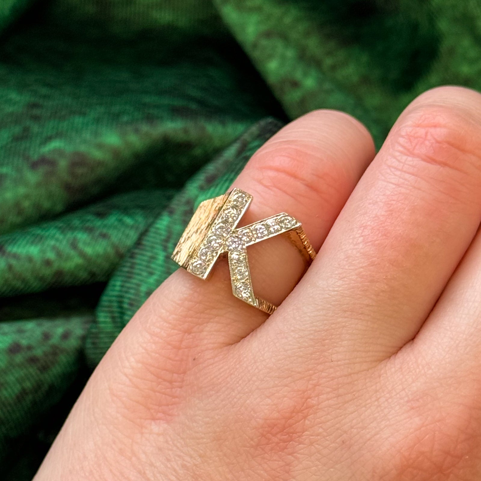Diamond 'K' Initial Ring | 0.42ctw | Size 4 | 14K Gold Personalized Letter Ring for Women | Perfect Gift for Birthday, Anniversary & Valentine's Day