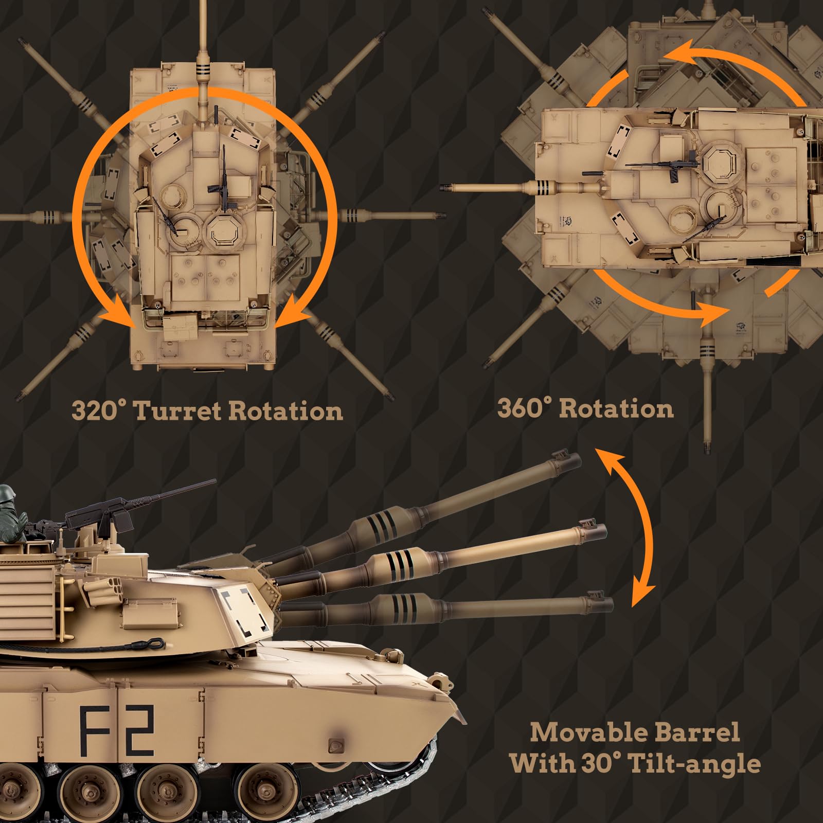 1/16 Scale RC Tank - US M1A2 Abrams Remote Control Military Toy with Smoke, Sound & LED Lights | Upgraded Metal Tracks, Steel Gearbox & Rechargeable Batteries | Realistic Battle Simulation for Adults & Kids | Outdoor Play & Collectible Display