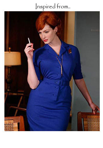 Vintage Blue Pencil Dress by Sheila Joan Holloway - Elegant Retro Style for Cocktail Parties, Weddings & Office Wear