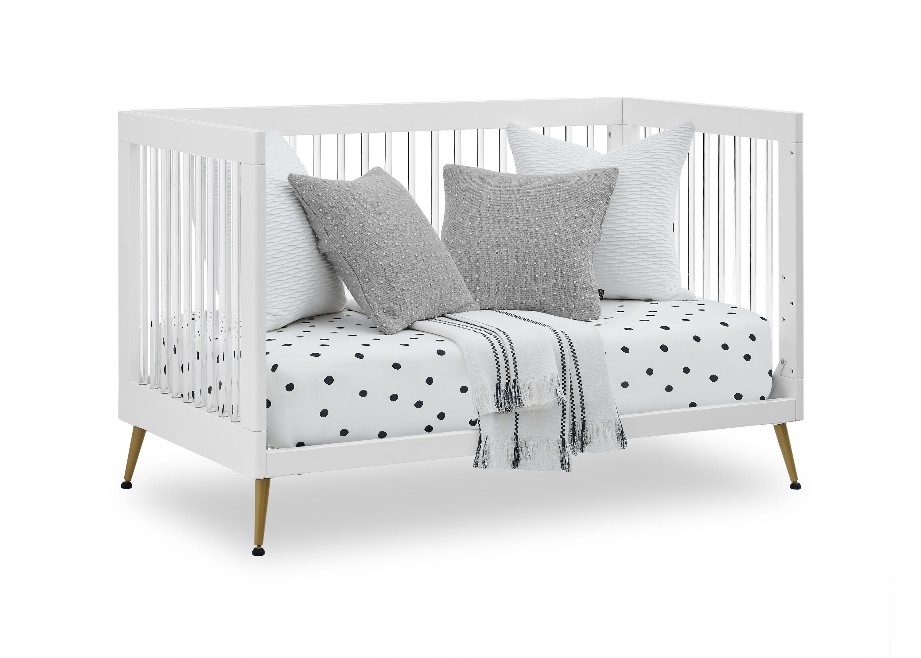Sloane 4-in-1 Convertible Acrylic Baby Crib - Modern Nursery Furniture for Newborns, Toddlers & Kids (Daybed, Twin Bed Conversion)