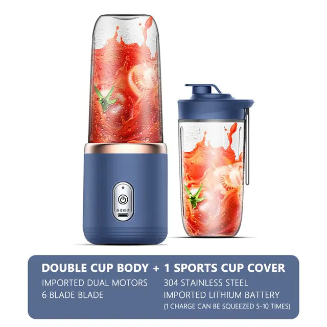 Portable Juice Blender - 400W High Speed Personal Smoothie Maker with USB Rechargeable Battery, BPA-Free Travel Blender for Shakes, Protein Drinks - Perfect for Gym, Office & Outdoor Adventures
