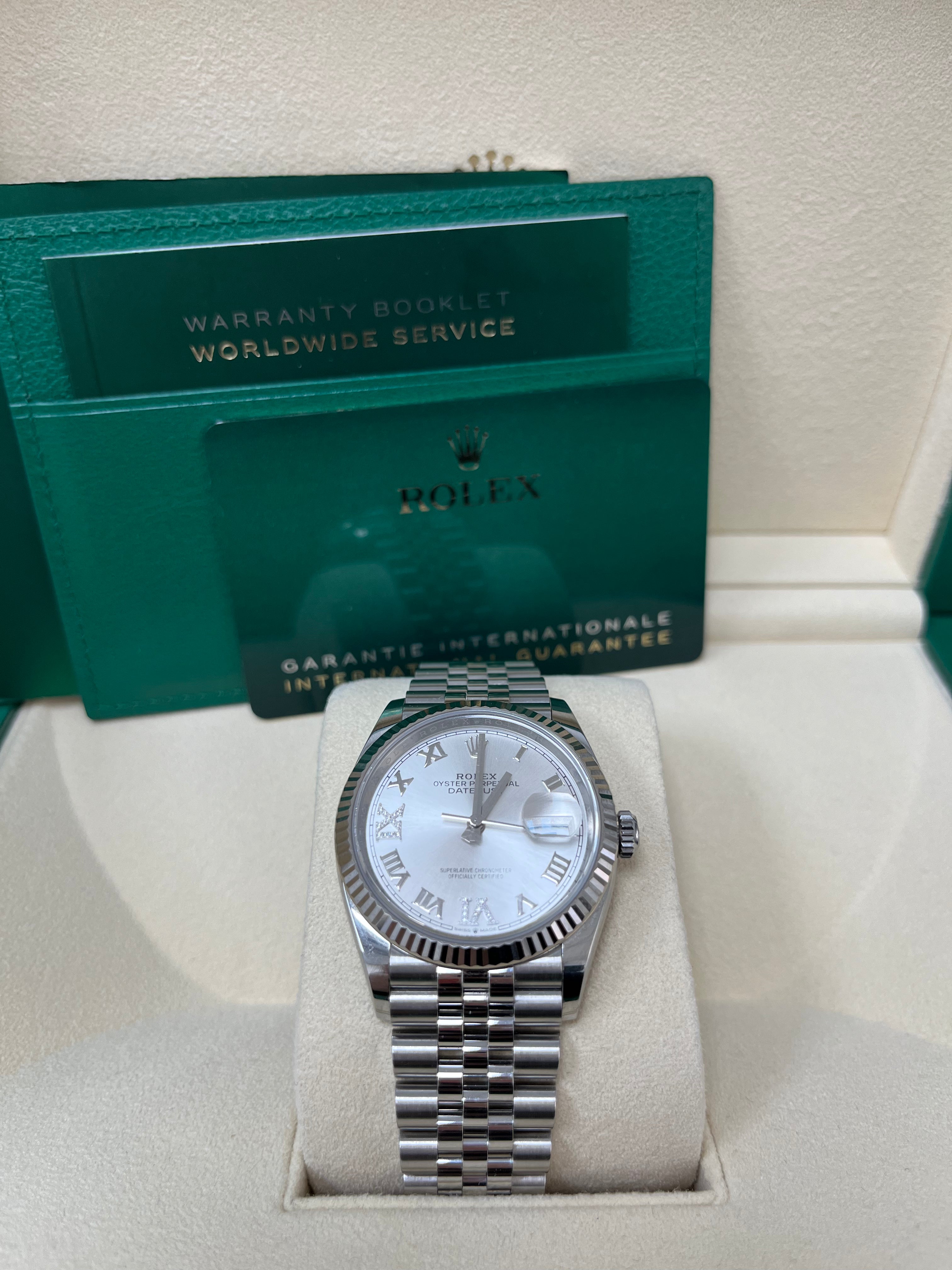 Rolex Datejust 36mm Stainless Steel Watch - Fluted Bezel, Silver Diamond Roman Numeral Dial (VI & IX), Jubilee Bracelet Ref.126234 | Luxury Dress Watch for Men, Perfect for Business, Weddings & Formal Occasions