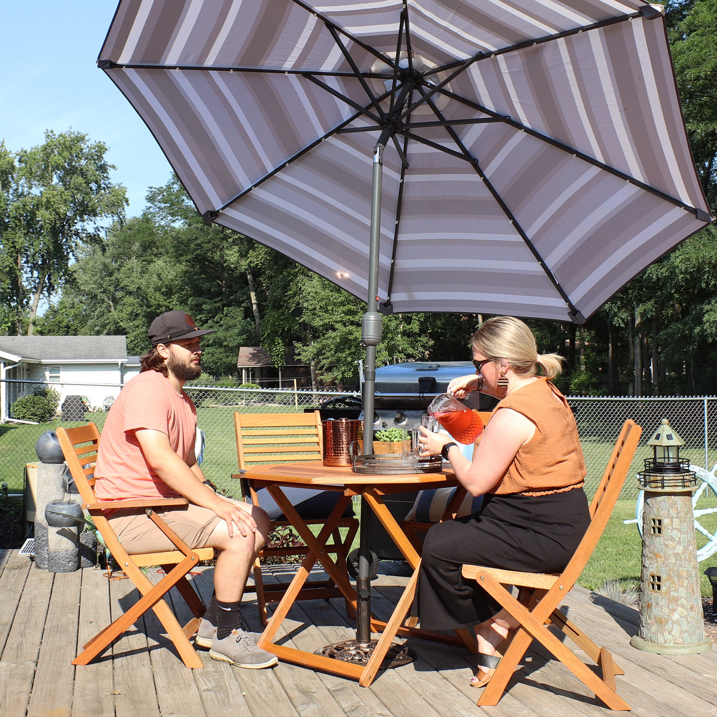 Sunnydaze Meranti Wood 5-Piece Outdoor Folding Patio Dining Set - Durable & Weather-Resistant Furniture for Backyard, Garden, or Poolside Entertaining
