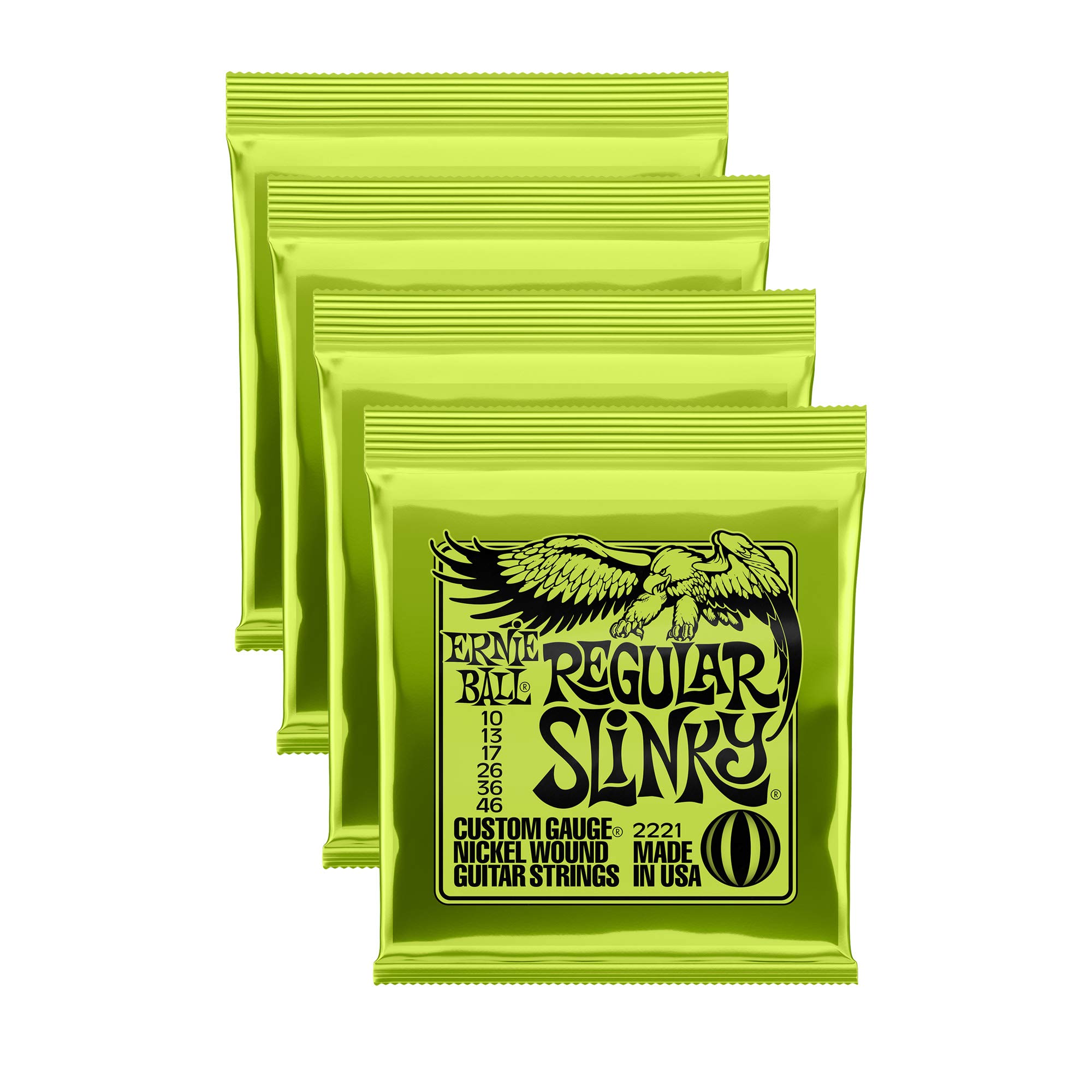Ernie Ball Regular Slinky Nickel Wound Electric Guitar Strings - 4 Pack (P02221) | Perfect for Rock, Blues & Metal Performances & Studio Recording