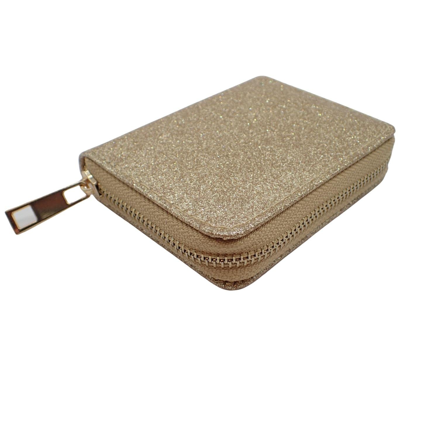 Topkids Fashion Coin Purse for Women - Cute Glitter Zip Wallet with Credit Card Slots & Coin Holder - Perfect for Holiday, Rave, Festival, Party & Travel Accessories (Gold Glitter)